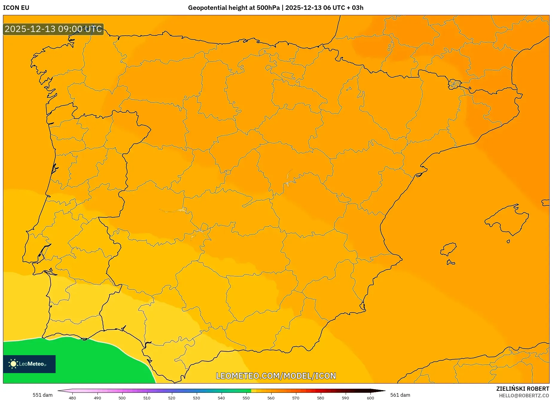 ICON model - Spanyol, Ketinggian geopotensial pada 500 hPa
