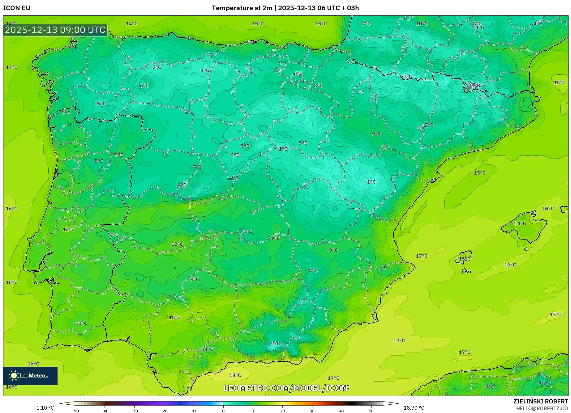 ICON model - Spanyol, Suhu 2 m