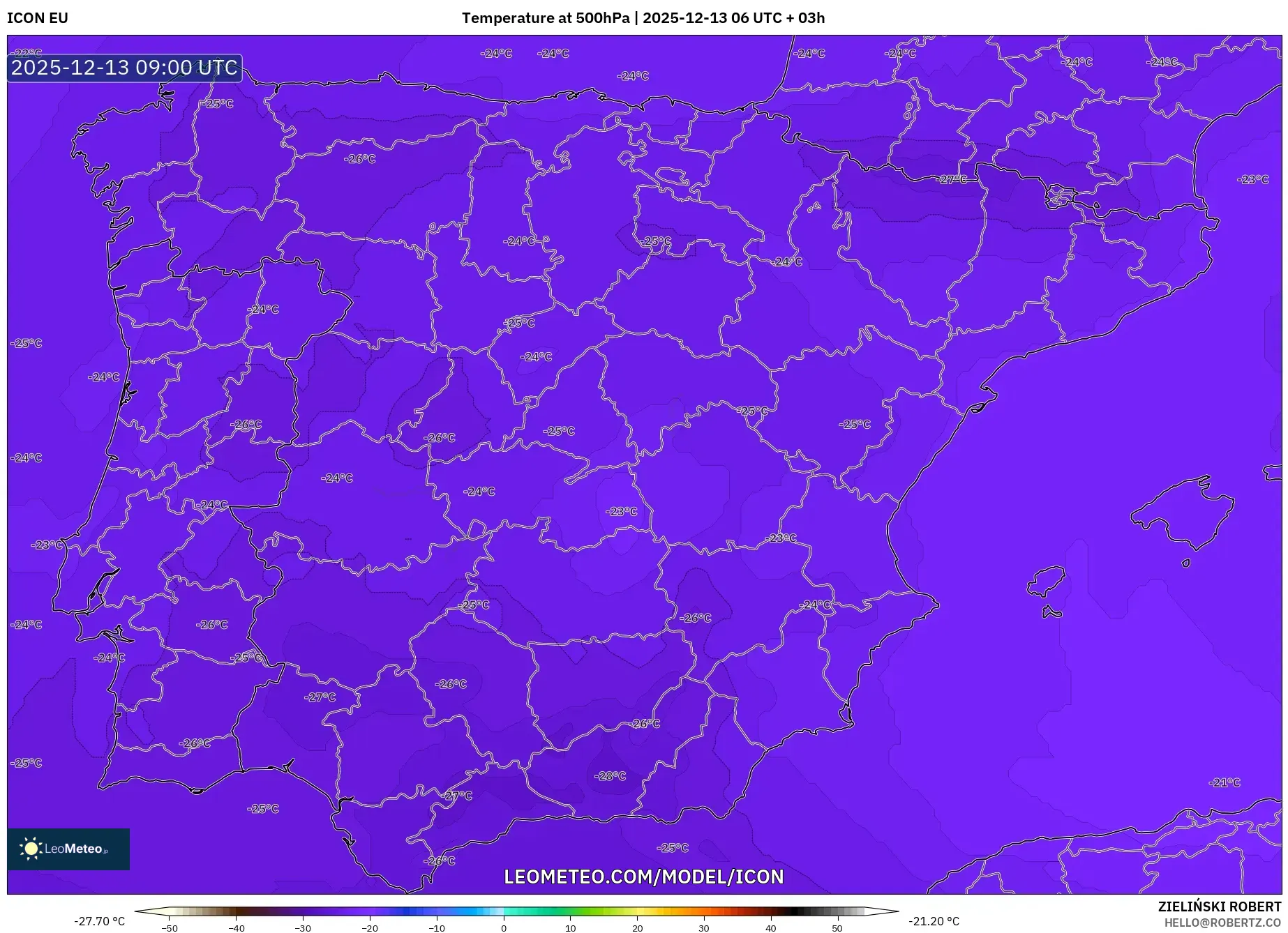 ICON model - Spanyol, Suhu 500 hPa