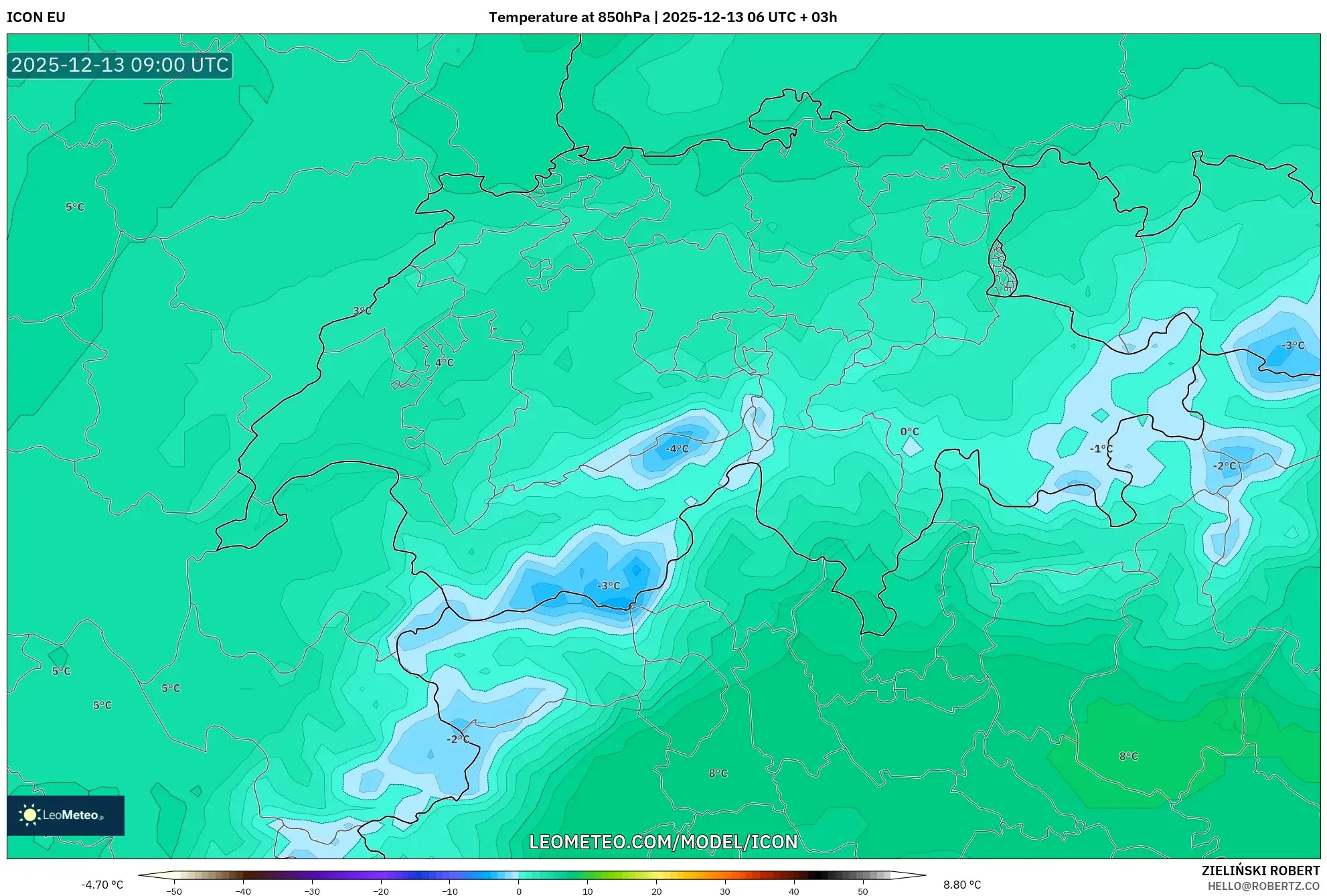 ICON model - Swiss, Suhu 850 hPa