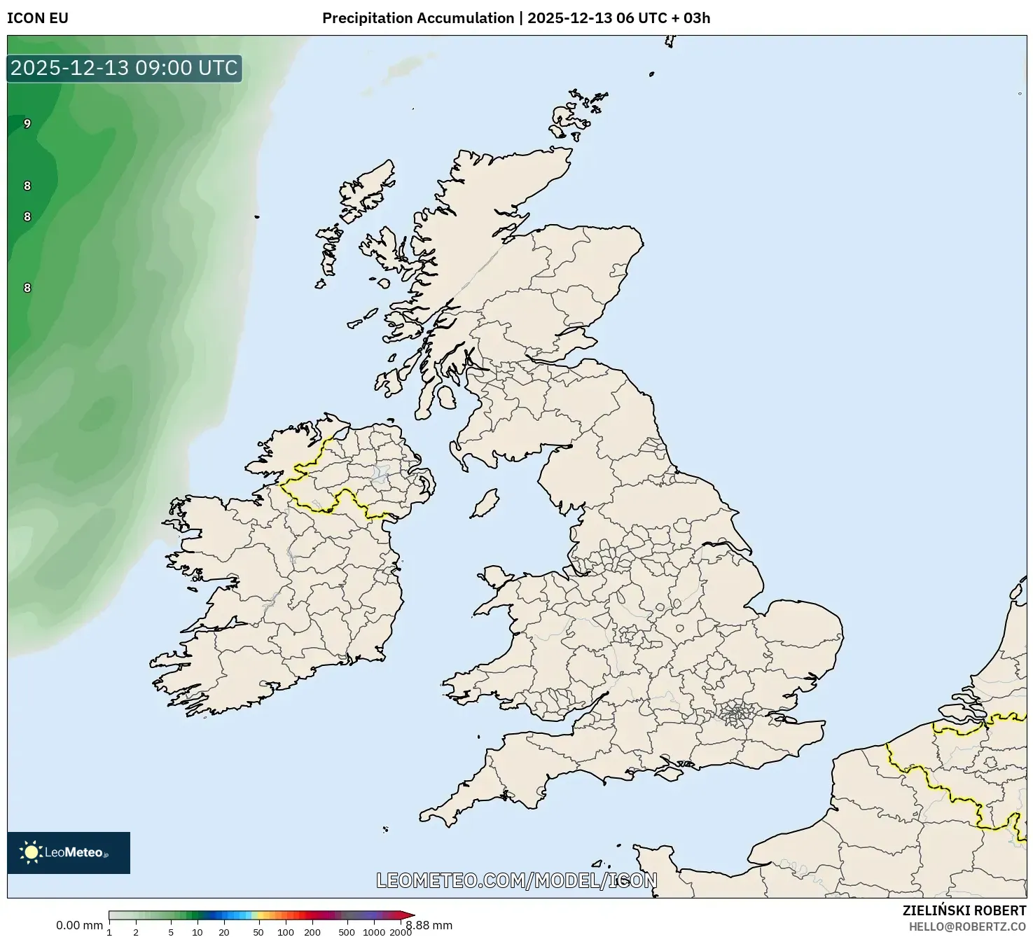 ICON model - Britania Raya, Akumulasi Curah Hujan