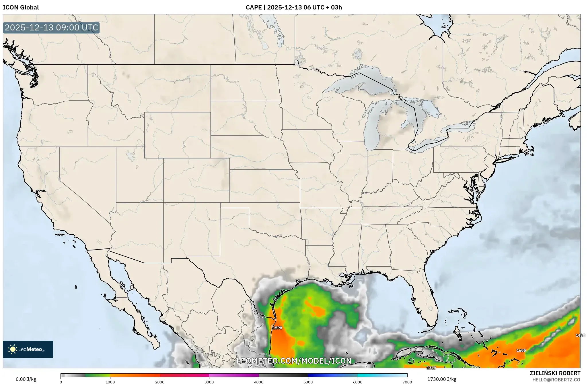 ICON model - Amerika Serikat, CAPE