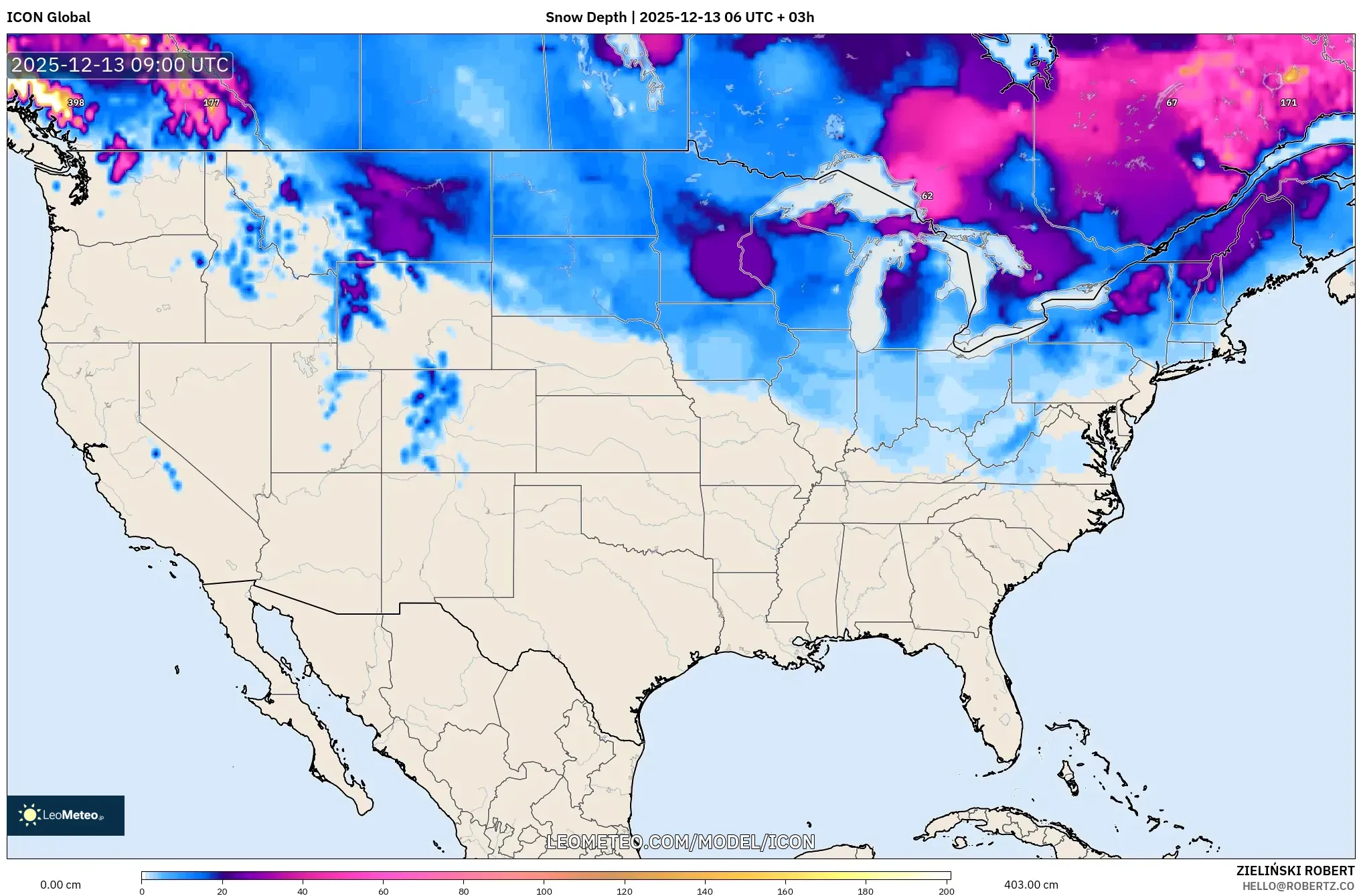 ICON model - Amerika Serikat, Kedalaman Salju