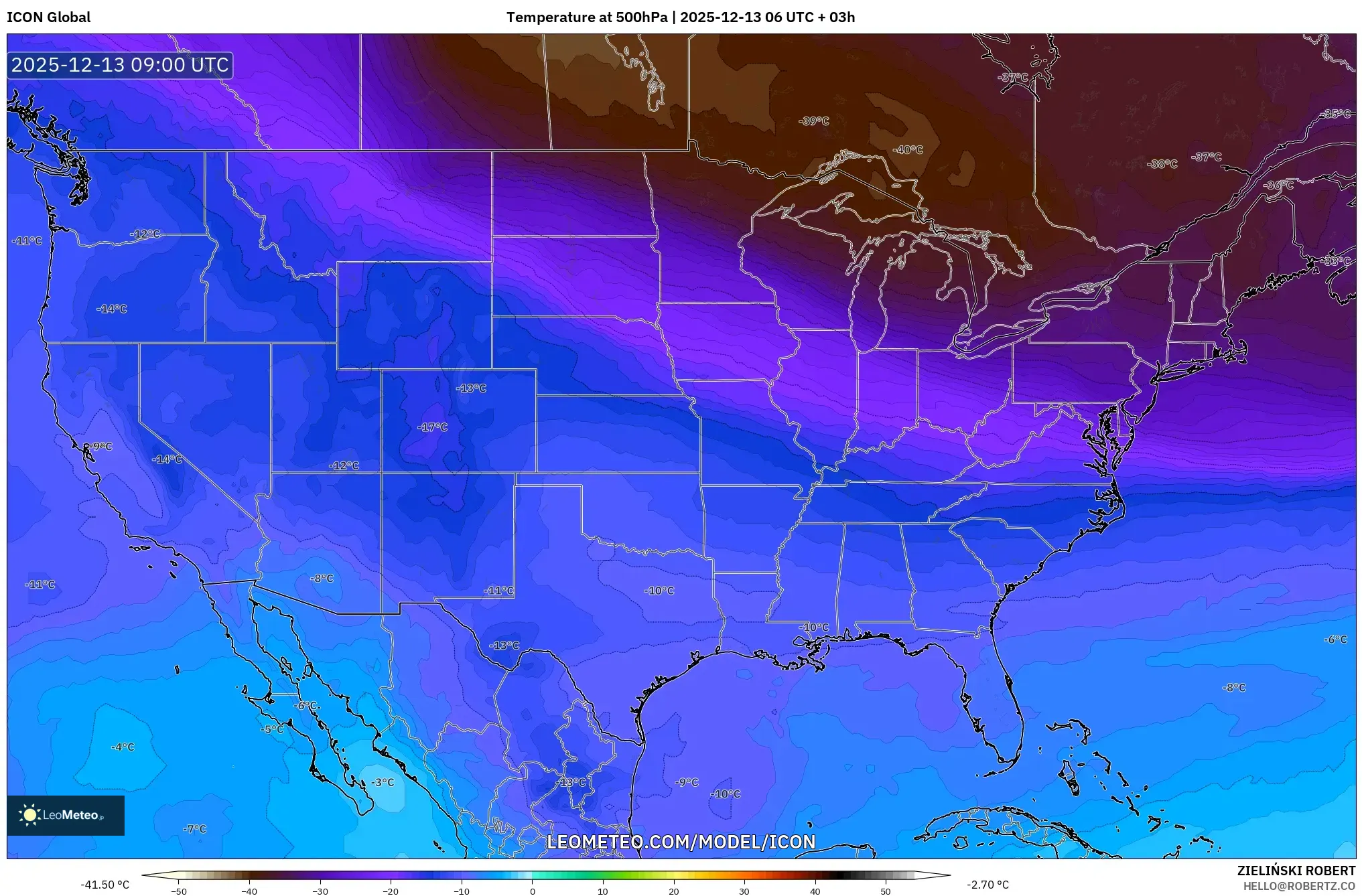 ICON model - Amerika Serikat, Suhu 500 hPa