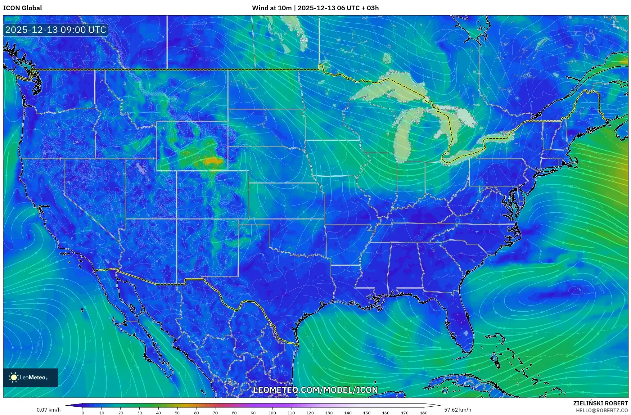 ICON model - Amerika Serikat, Angin 10 m