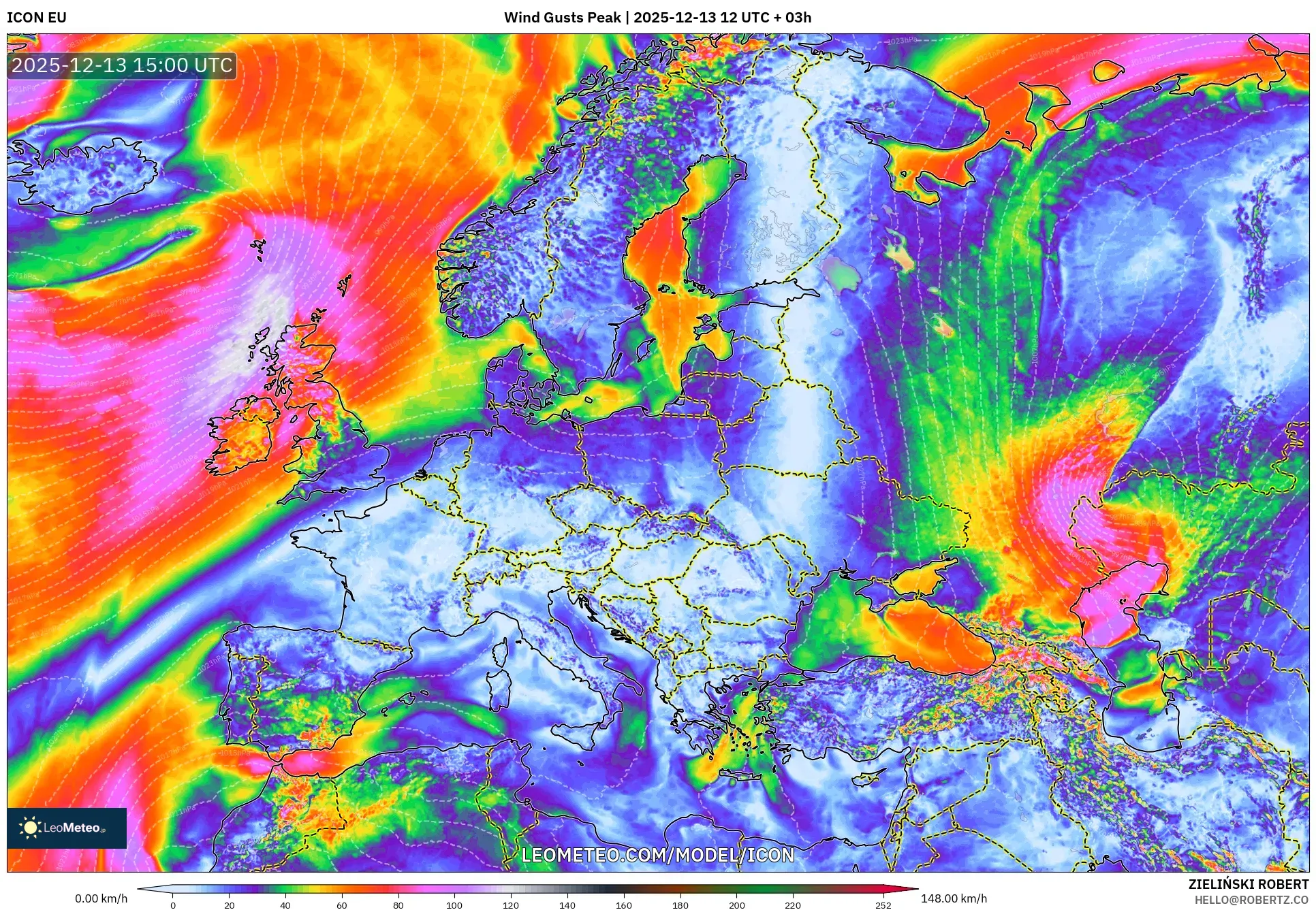ICON model - Eropa, Puncak Hembusan