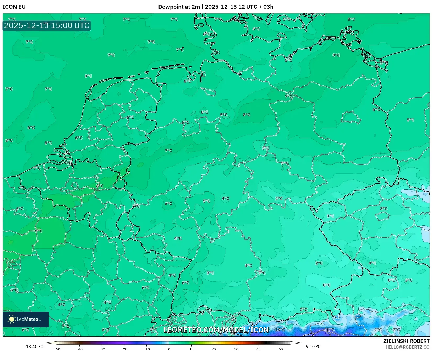 ICON model - Jerman, Titik Embun 2 m