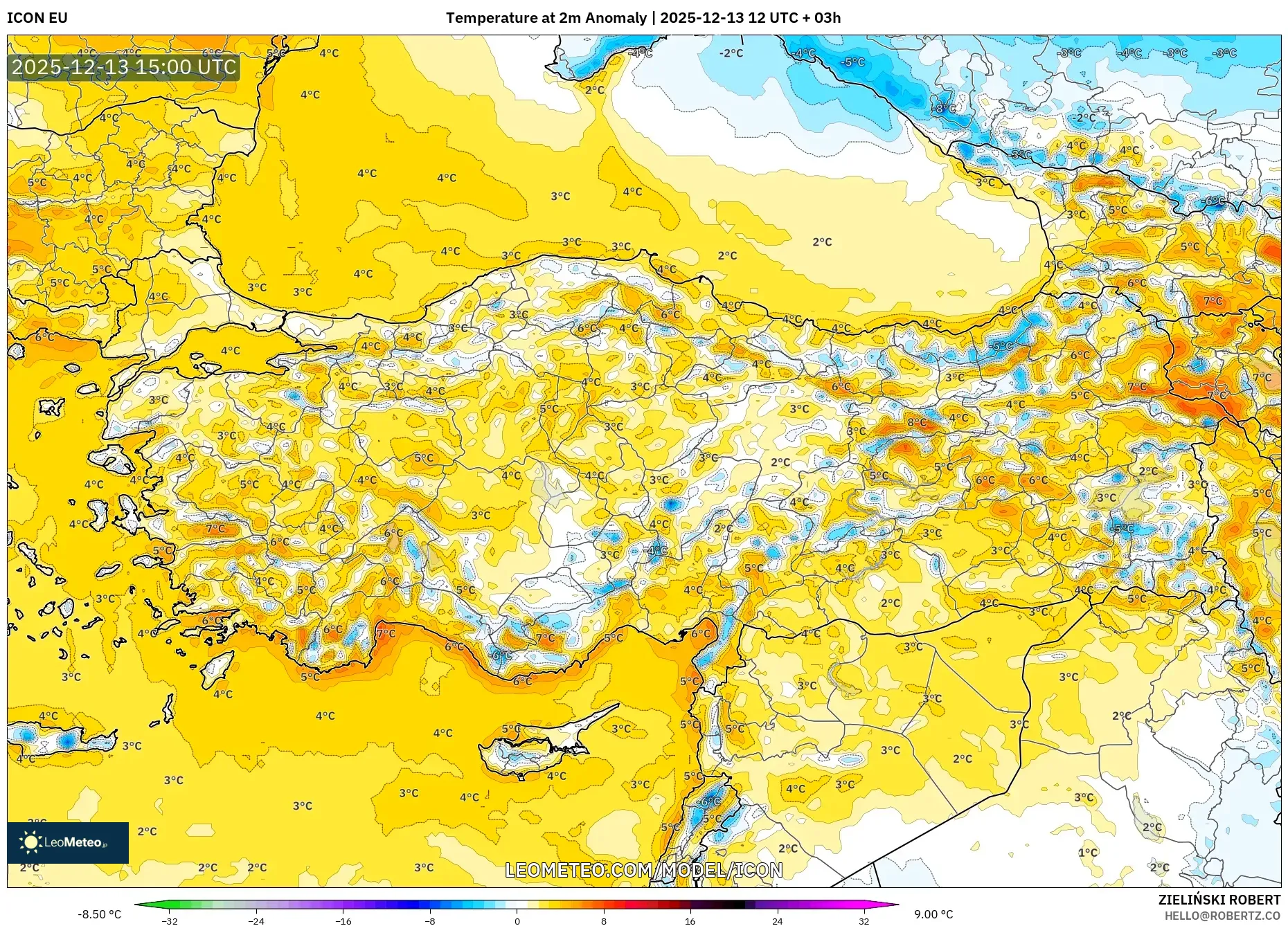 ICON model - Turki, Anomali Suhu 2 m