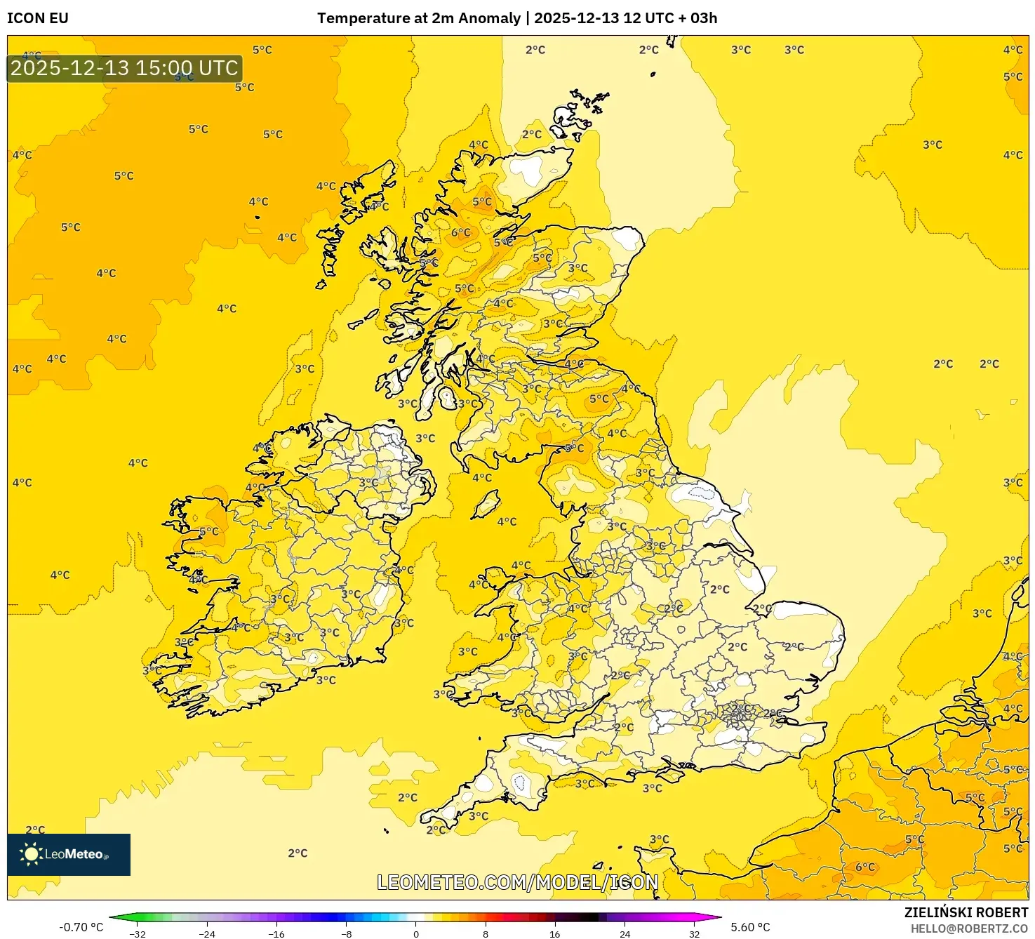 ICON model - Britania Raya, Anomali Suhu 2 m