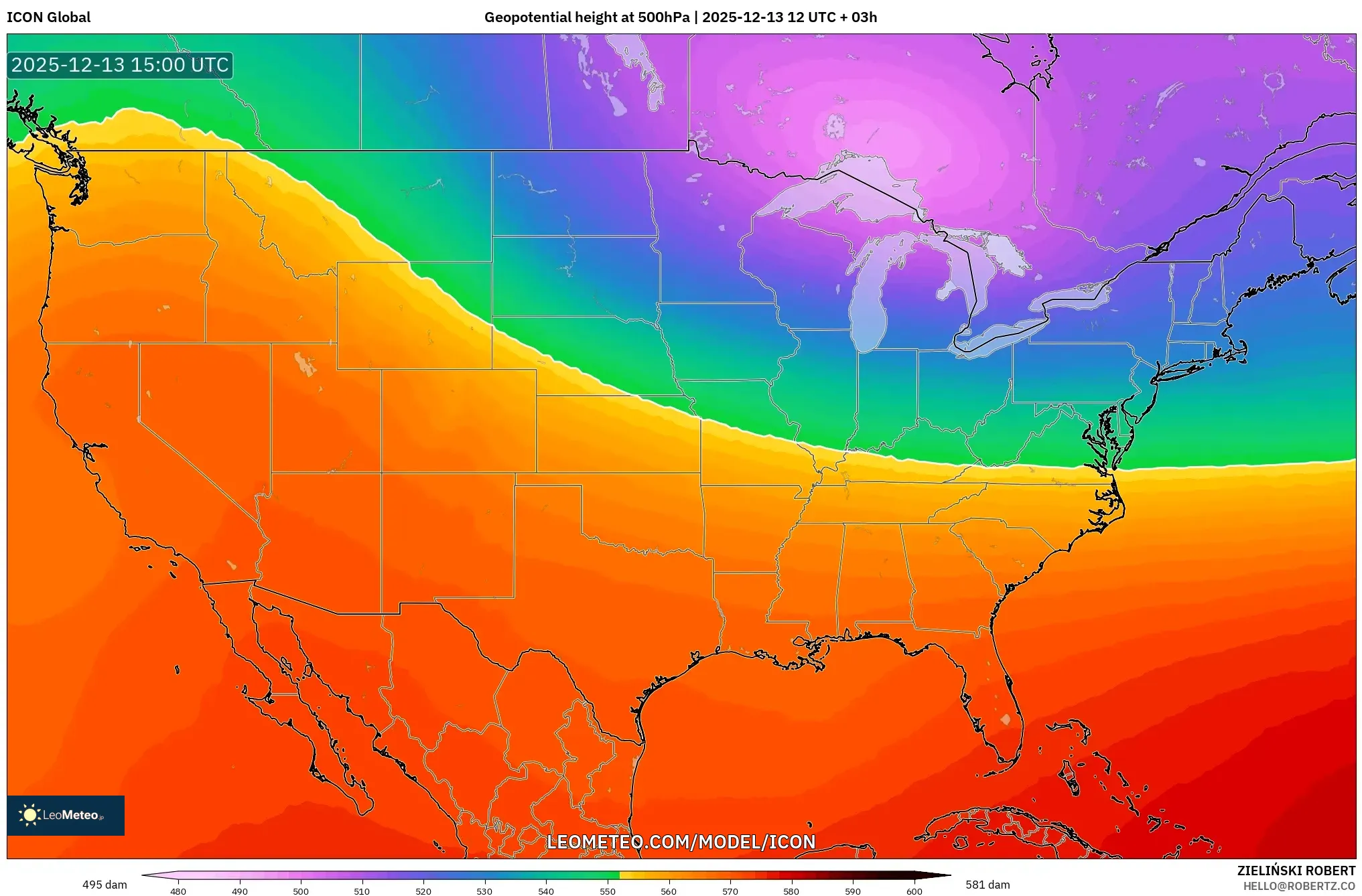 ICON model - Amerika Serikat, Ketinggian geopotensial pada 500 hPa