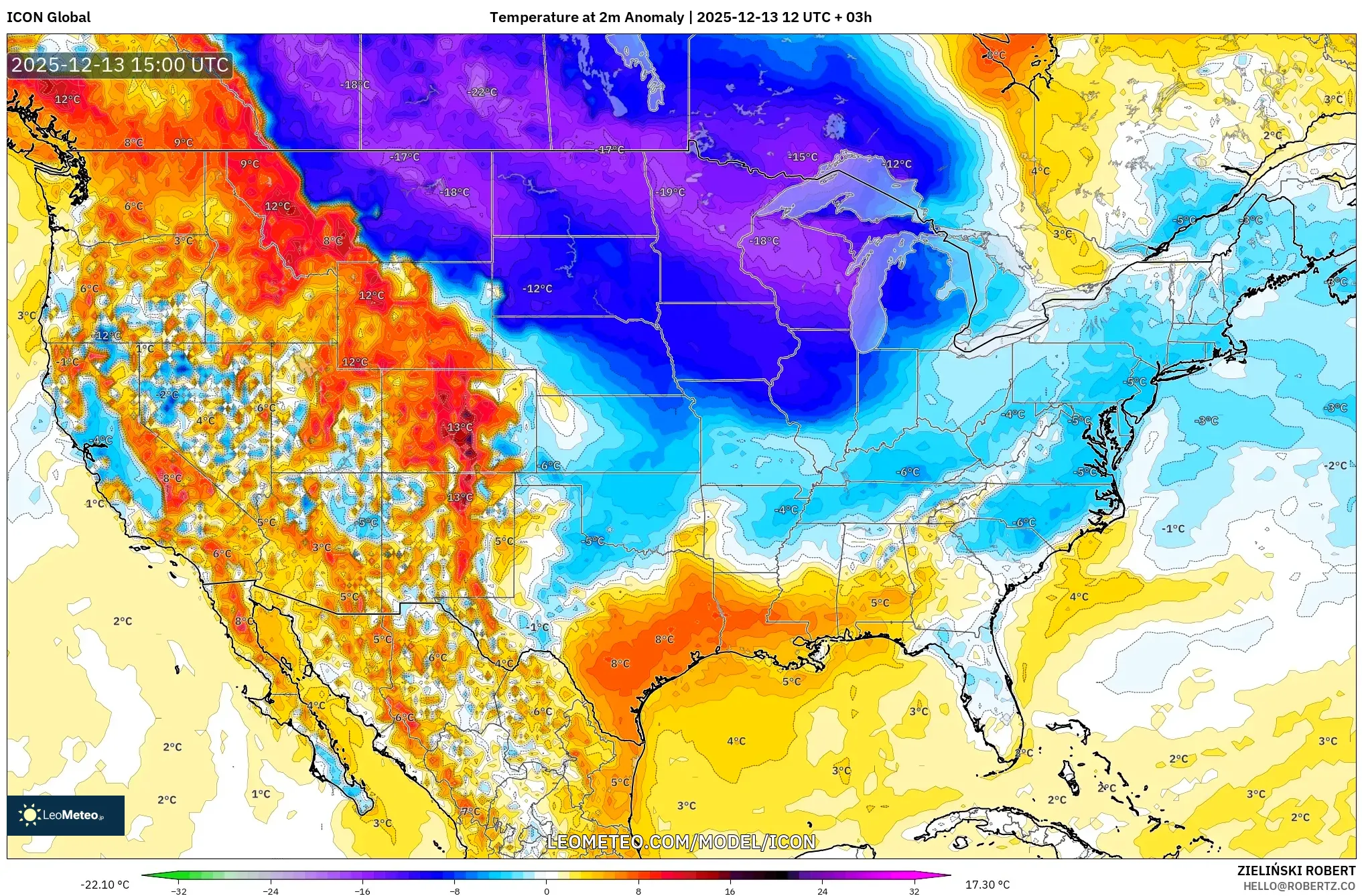 ICON model - Amerika Serikat, Anomali Suhu 2 m