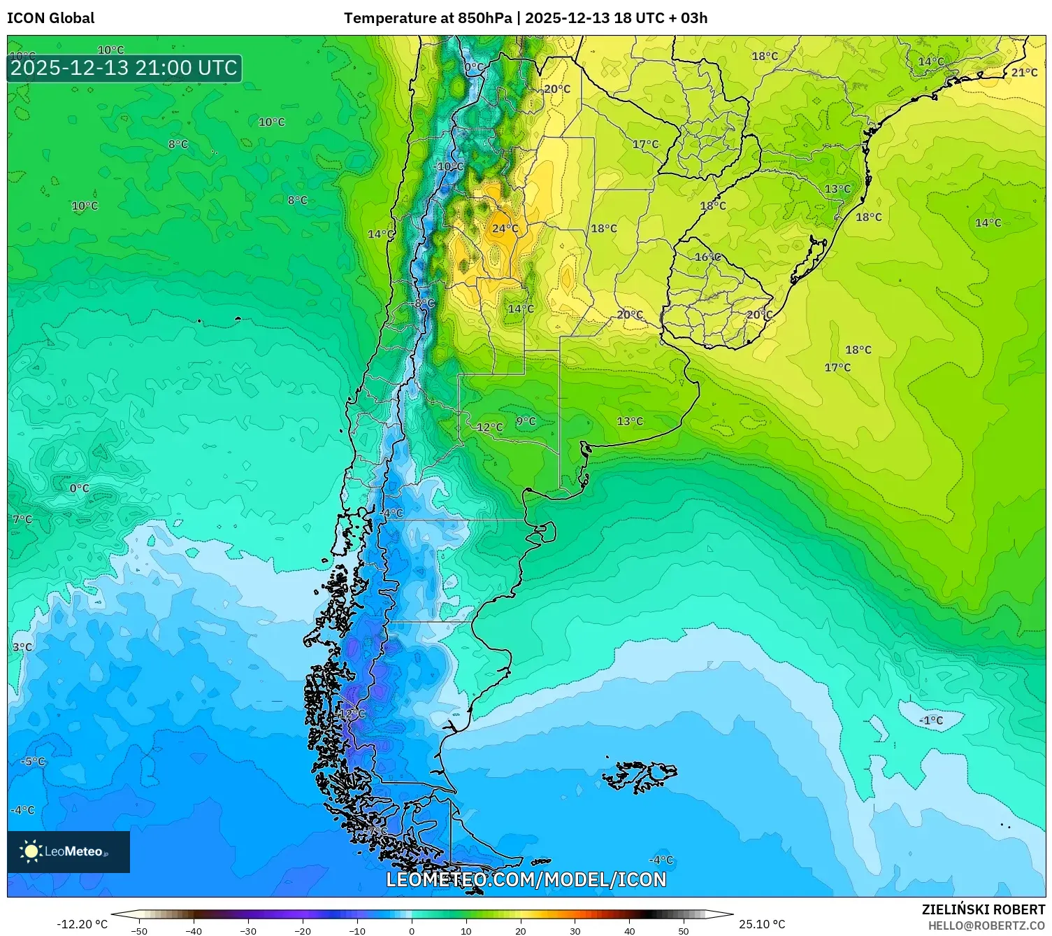 ICON model - Argentina, Suhu 850 hPa