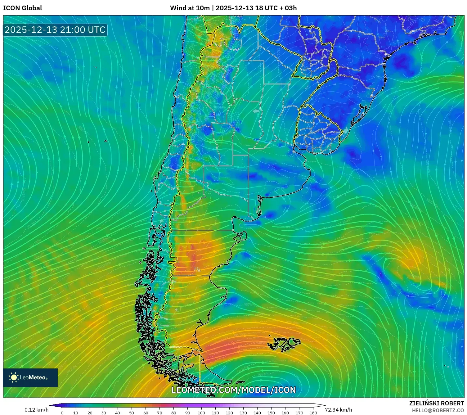 ICON model - Argentina, Angin 10 m