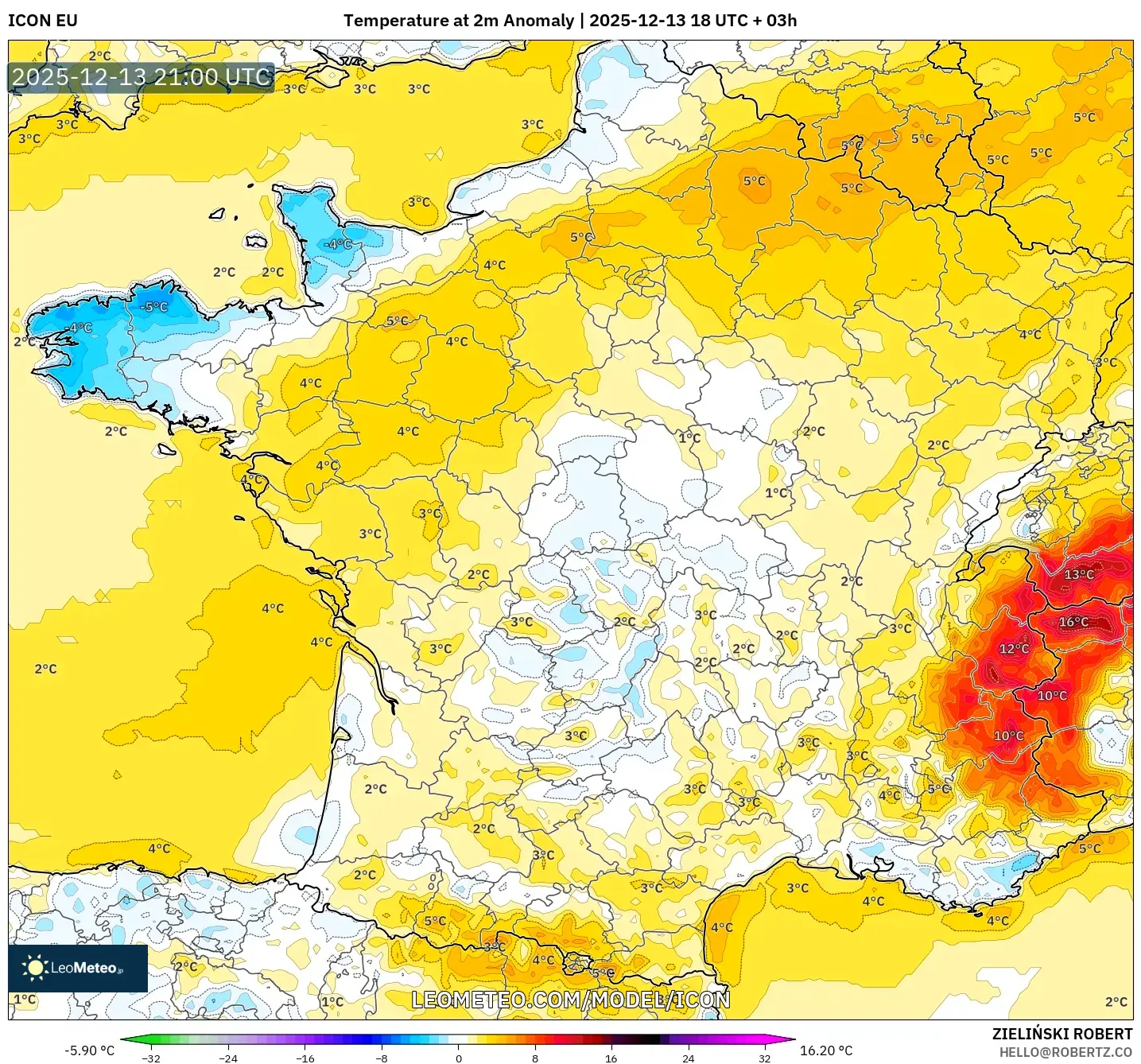 ICON model - Perancis, Anomali Suhu 2 m