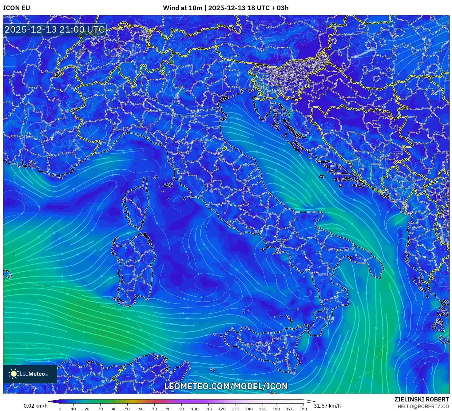 ICON model - Itali, Angin 10 m