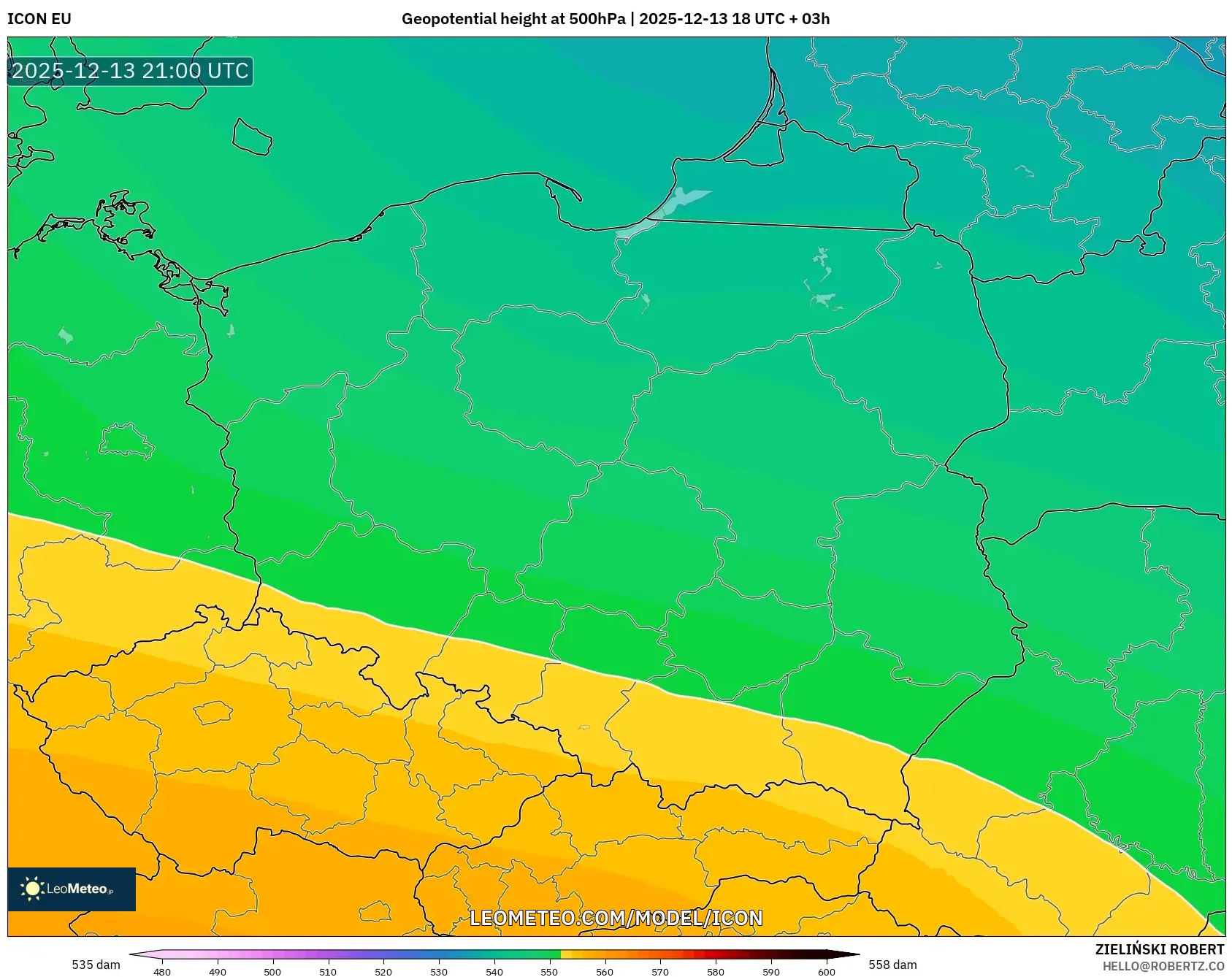 ICON model - Poland, Ketinggian geopotensial pada 500 hPa