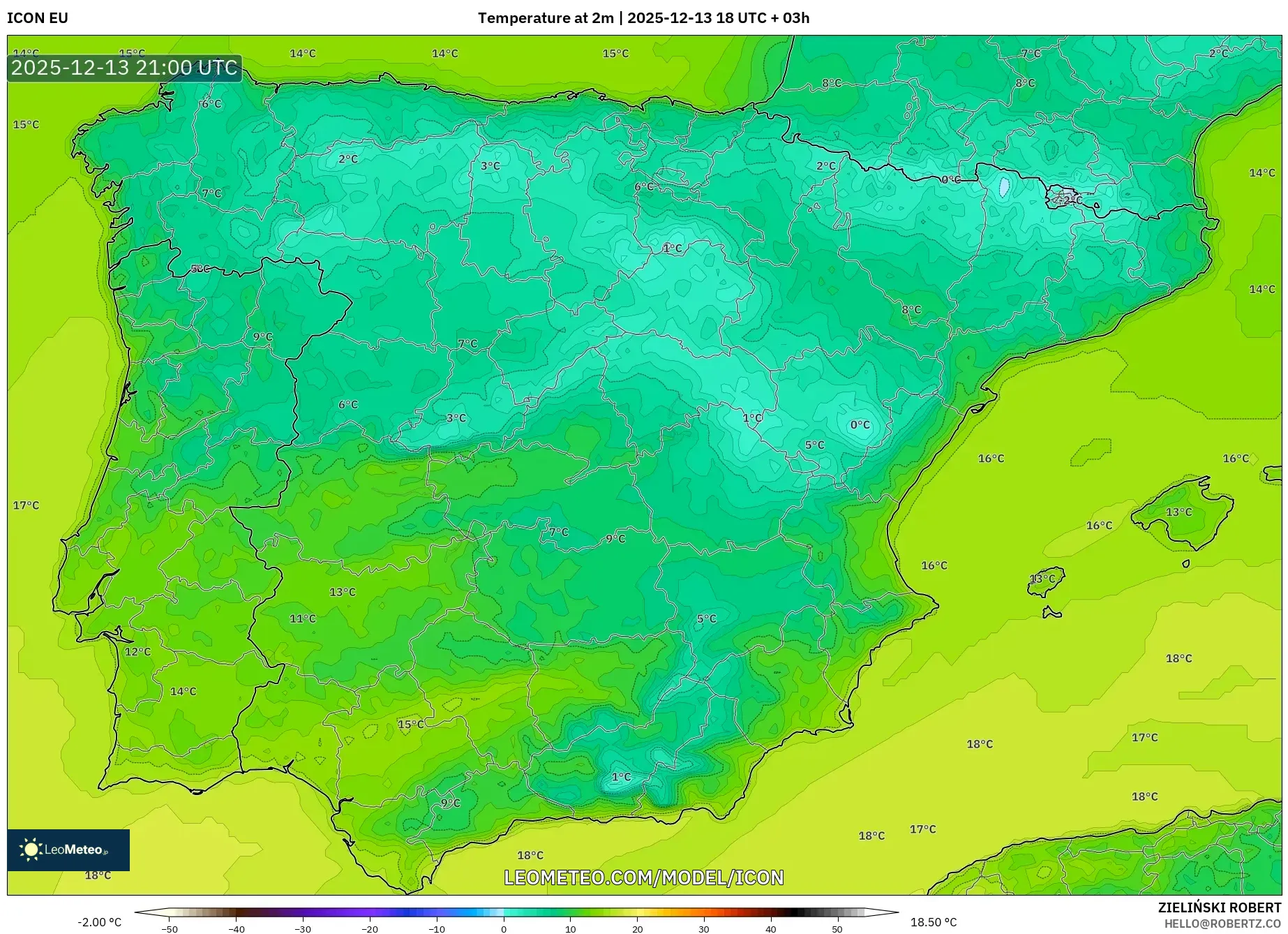 ICON model - Spain, Temperature at 2m