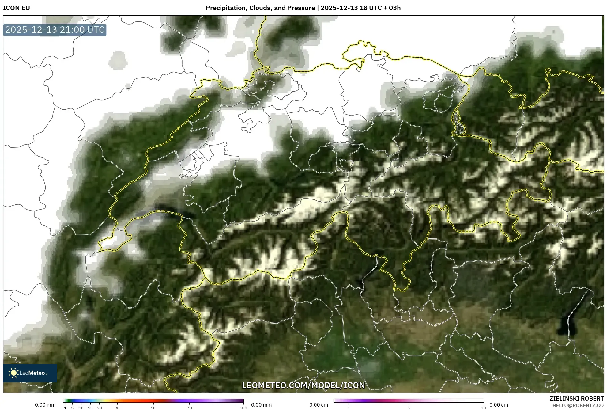 ICON model - Switzerland, Hujan, Awan dan Tekanan
