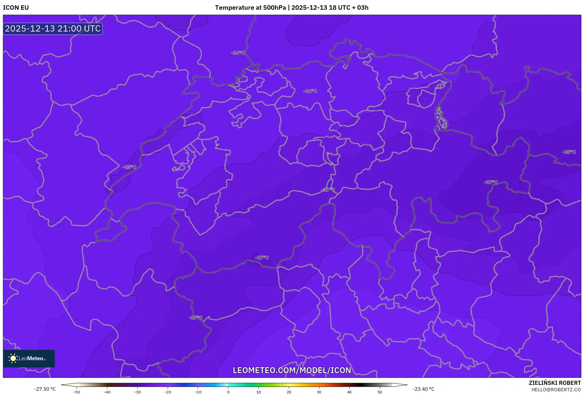 ICON model - Switzerland, Temperature at 500hPa