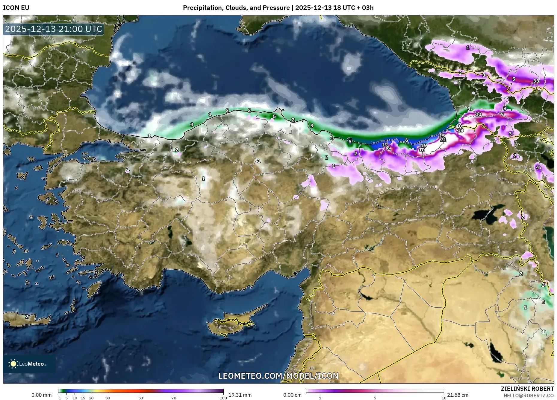 ICON model - Turki, Hujan, Awan dan Tekanan