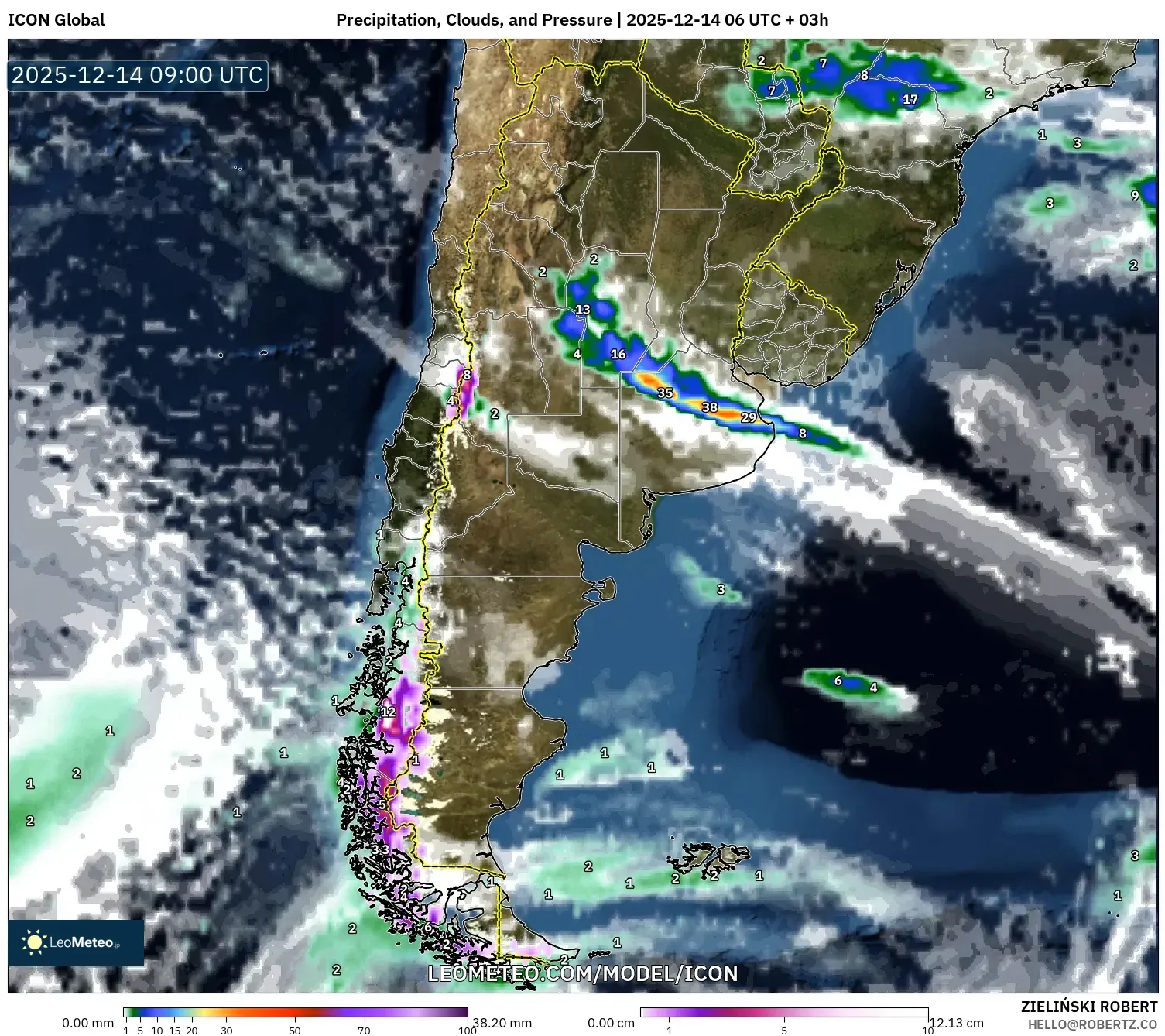 ICON model - Argentina, Precipitation, Clouds, and Pressure