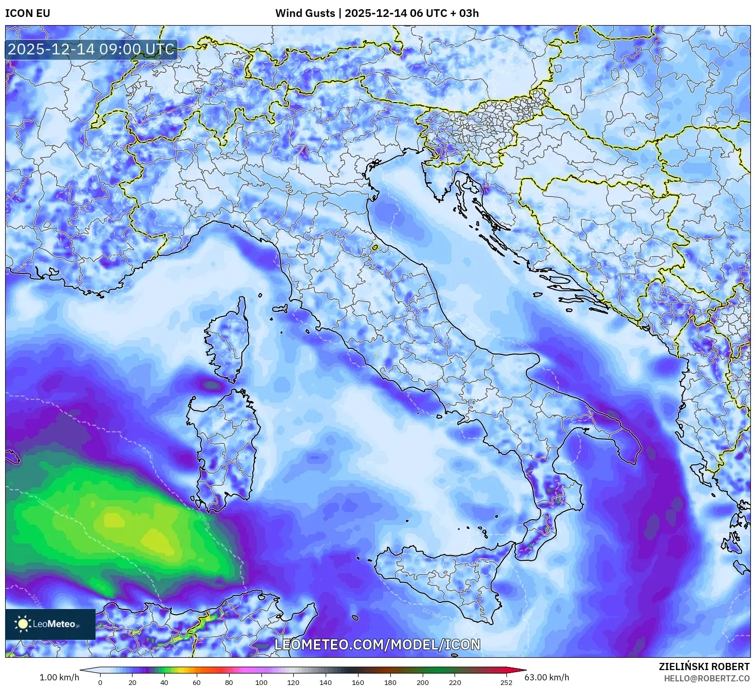 ICON model - Italy, Wind Gusts