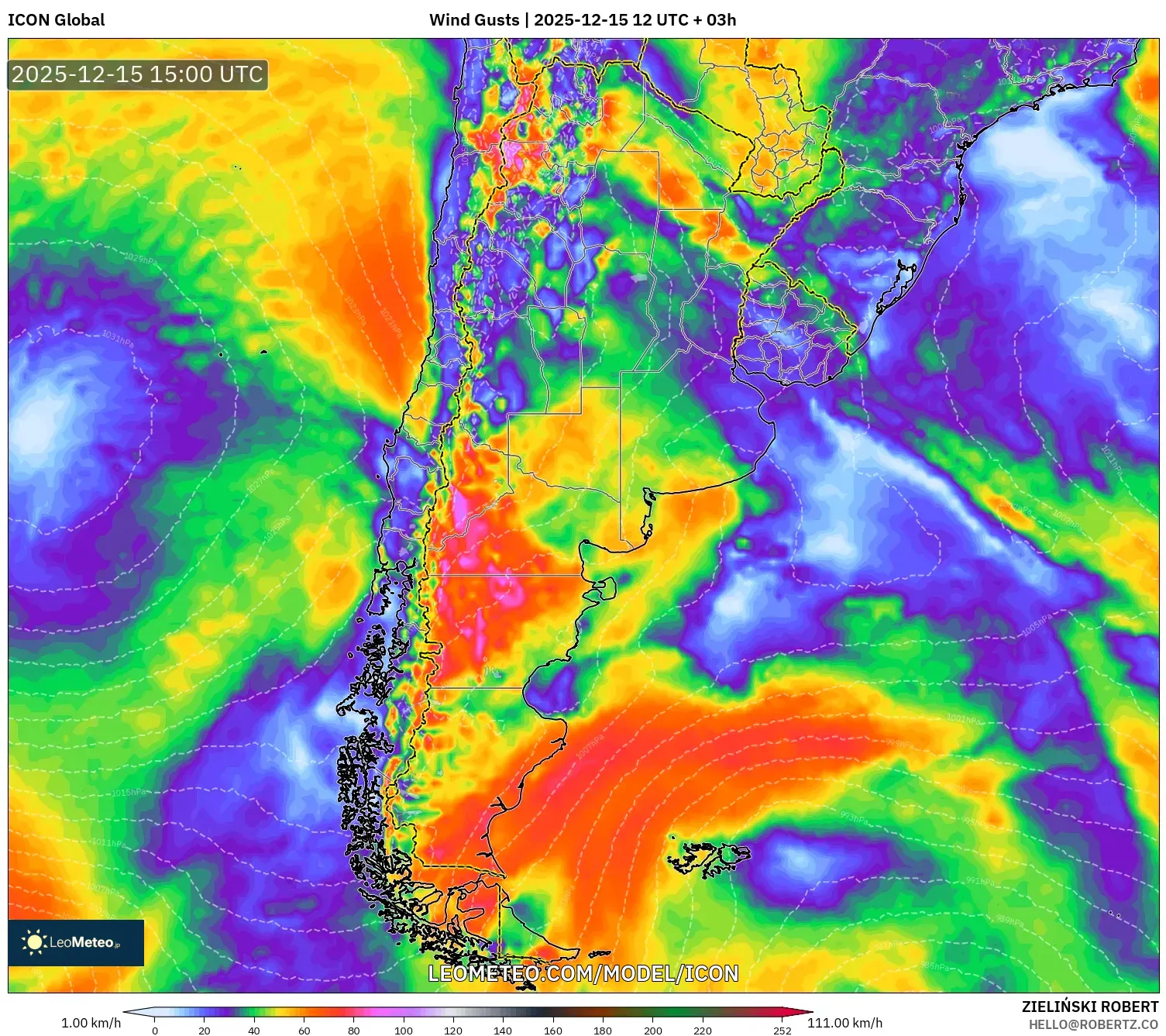 ICON model - Argentina, Wind Gusts