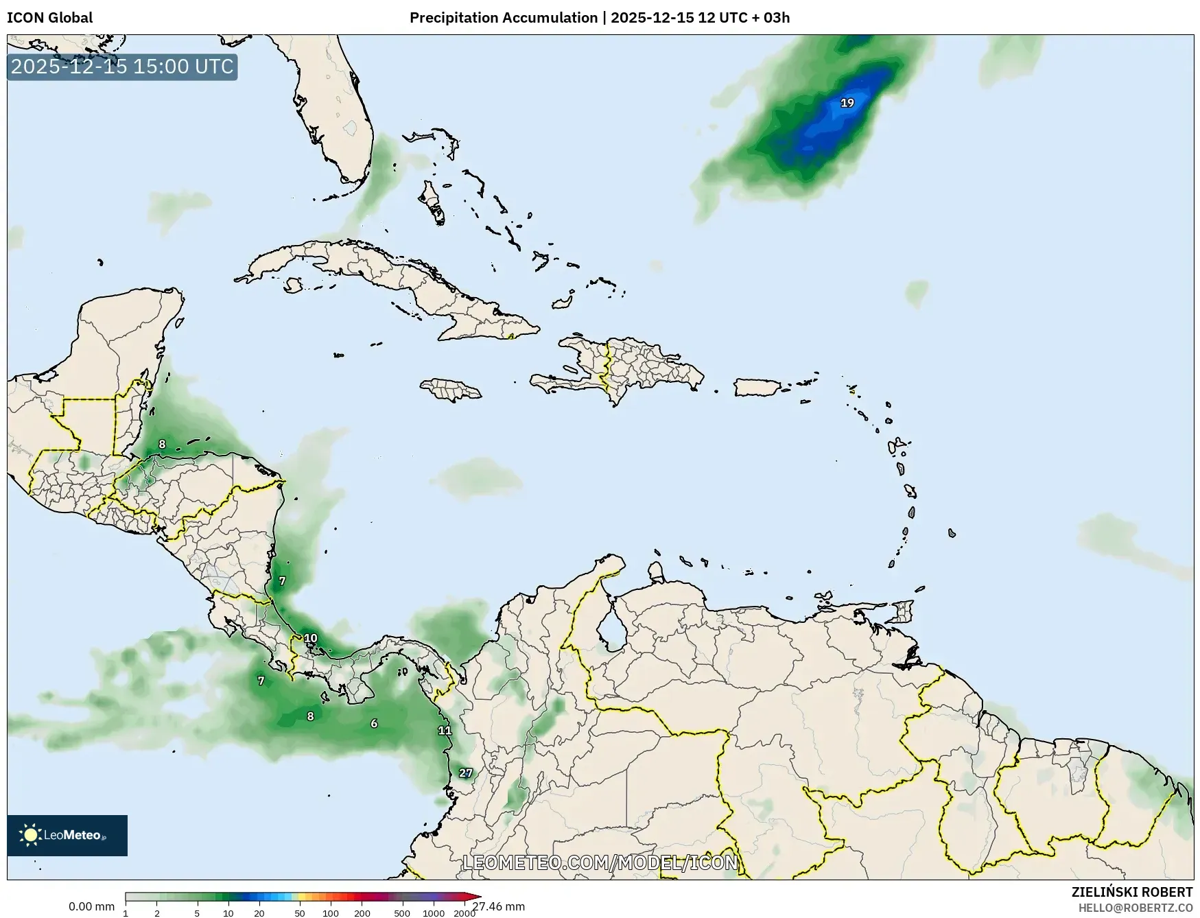 ICON model - Caribbean, Precipitation Accumulation