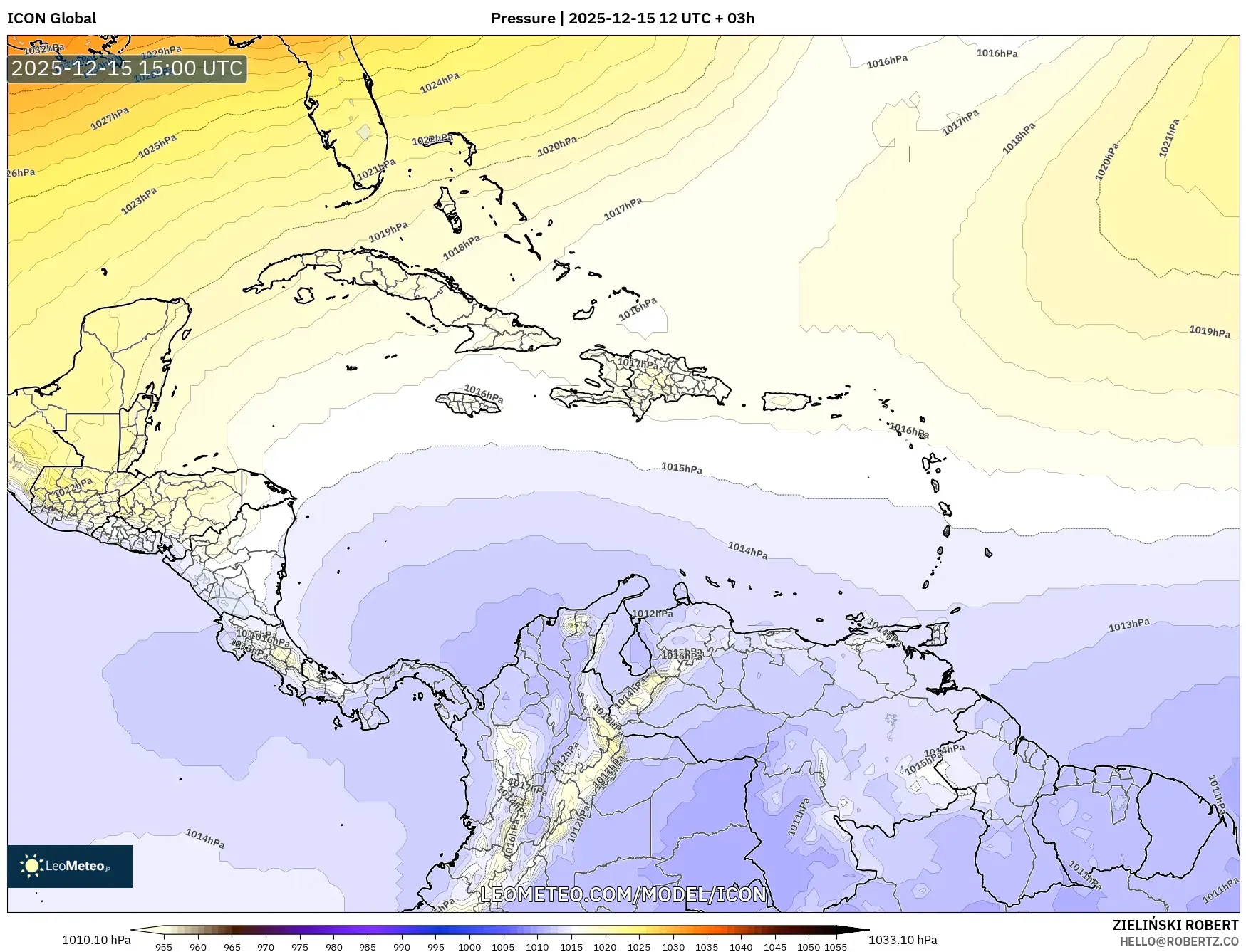 ICON model - Caribbean, Pressure