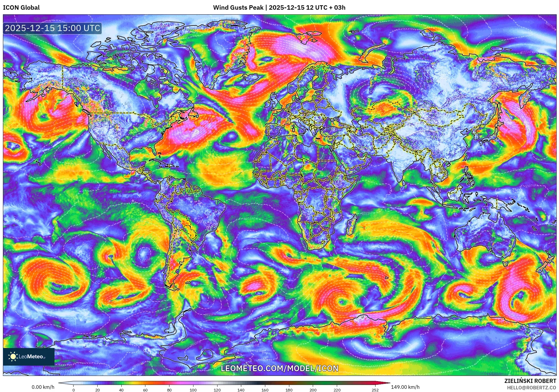 ICON model - World, Wind Gusts Peak
