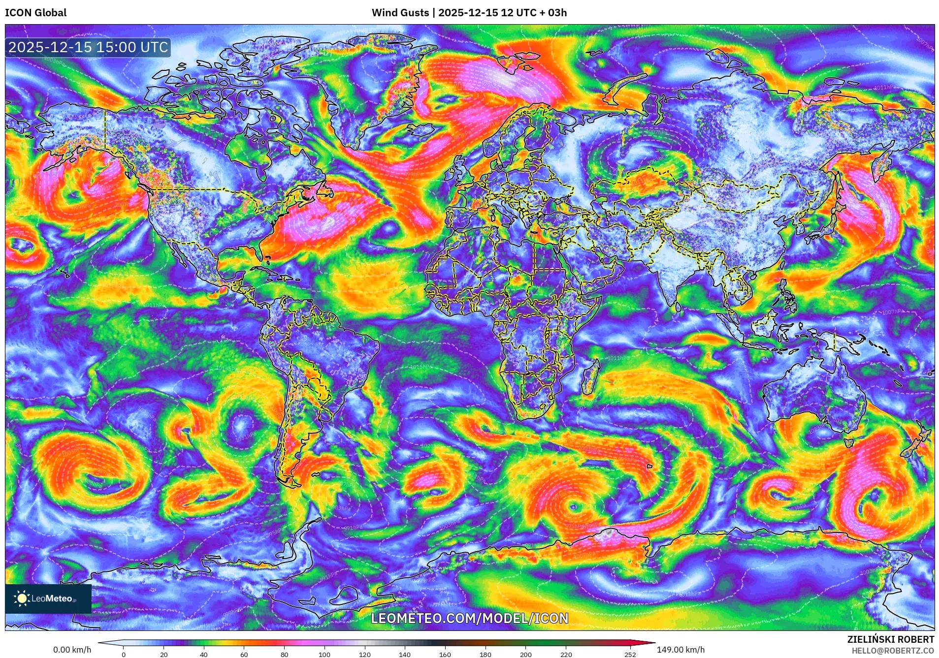 ICON model - World, Wind Gusts