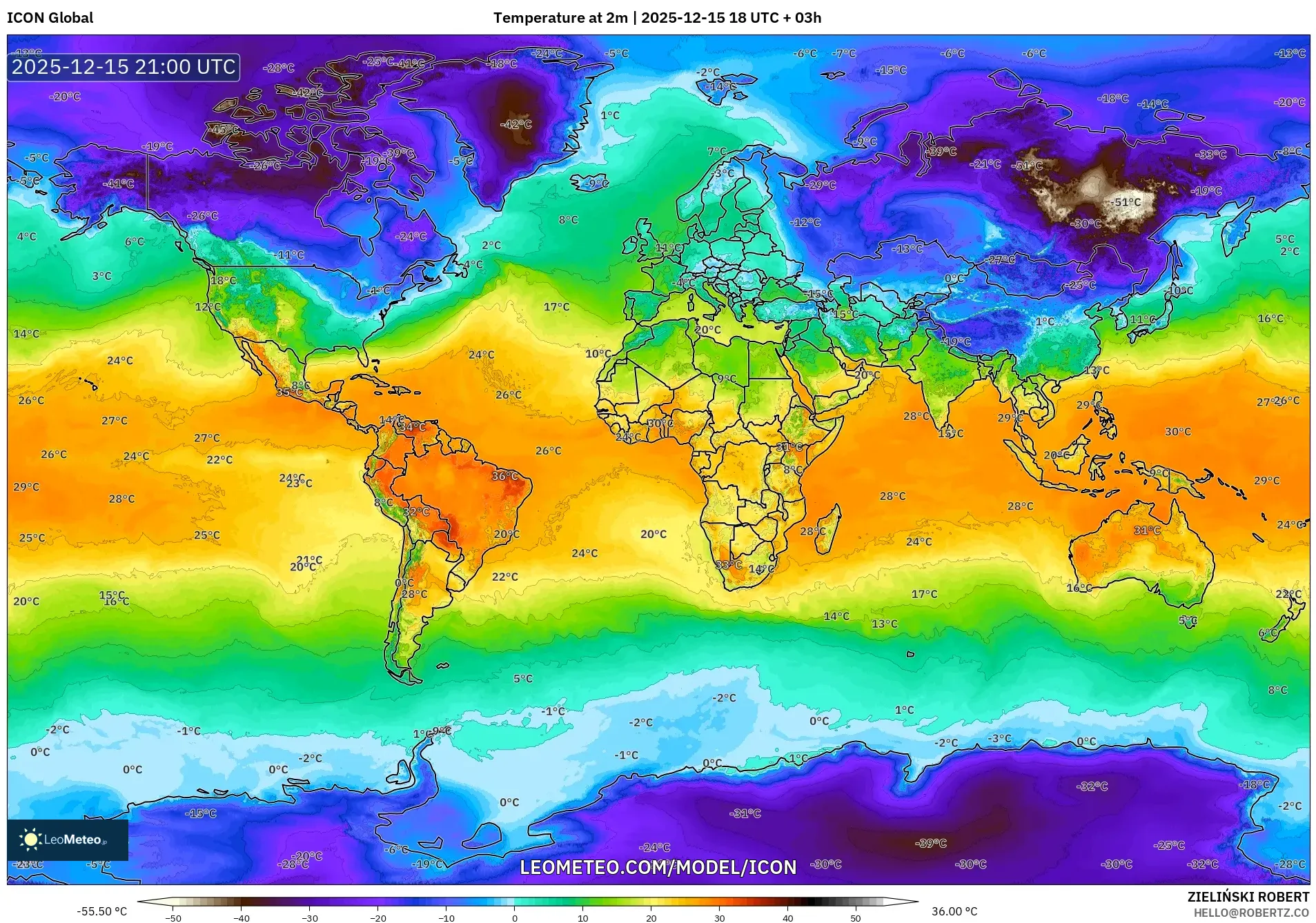 ICON model - World, Temperature at 2m