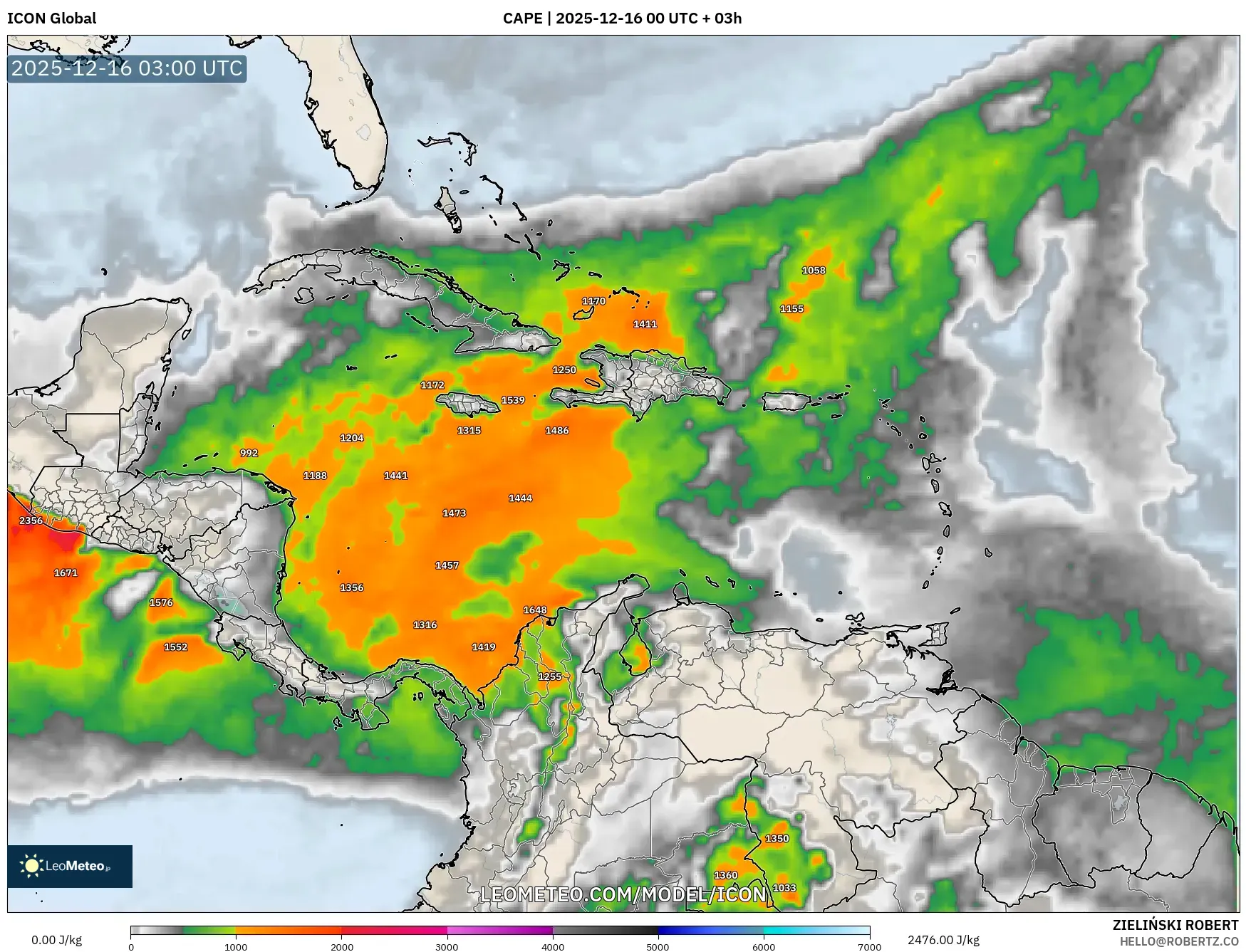 ICON model - Caribbean, CAPE