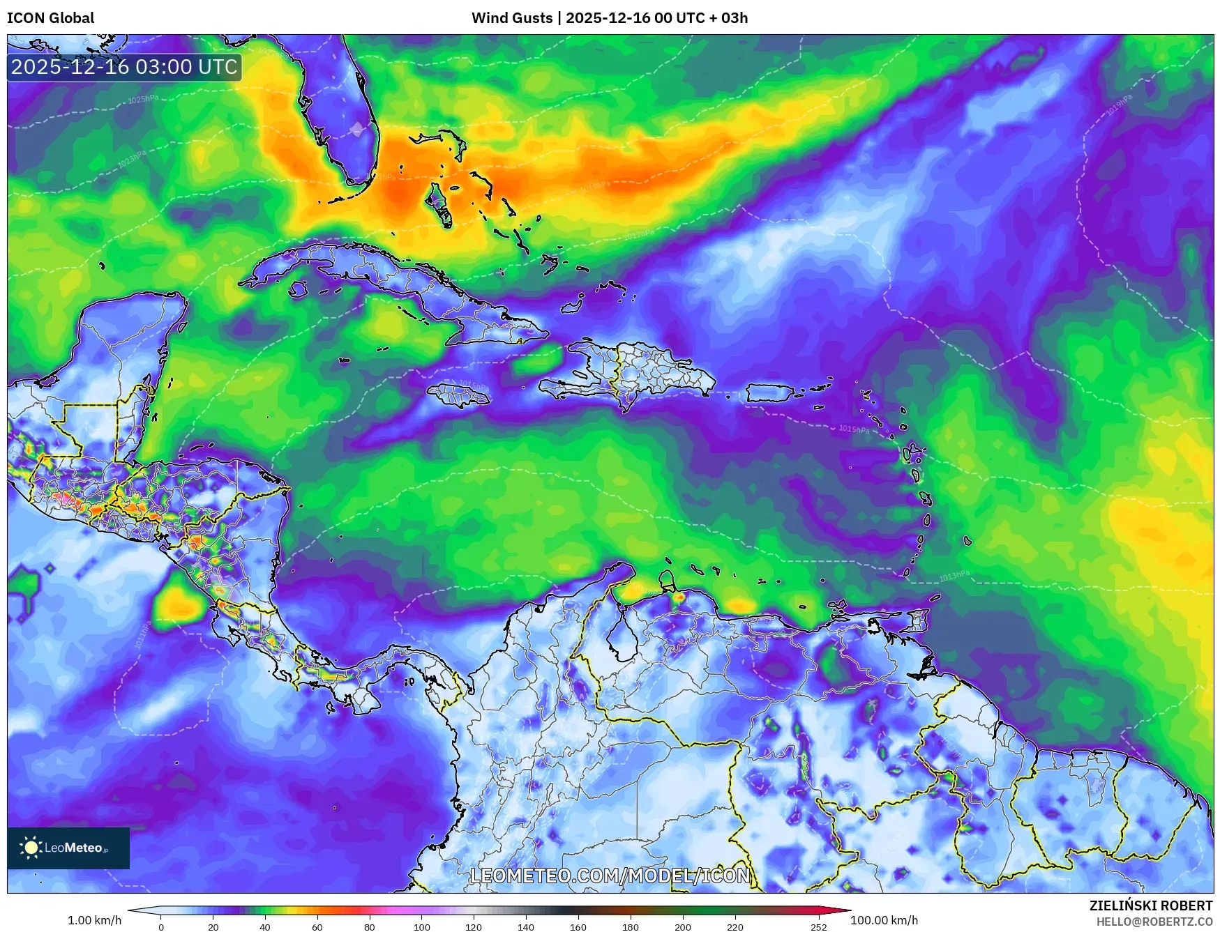 ICON model - Caribbean, Wind Gusts