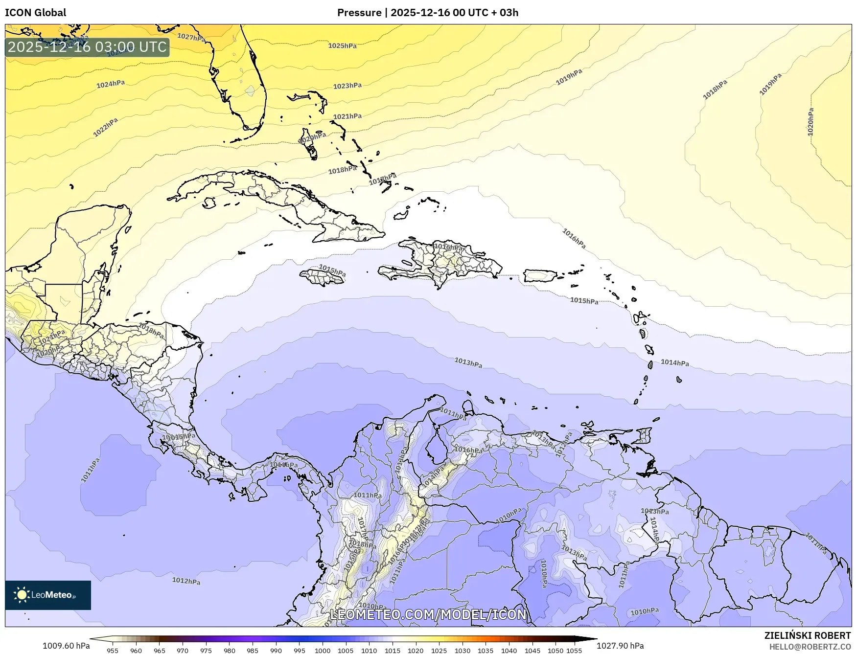 ICON model - Caribbean, Pressure