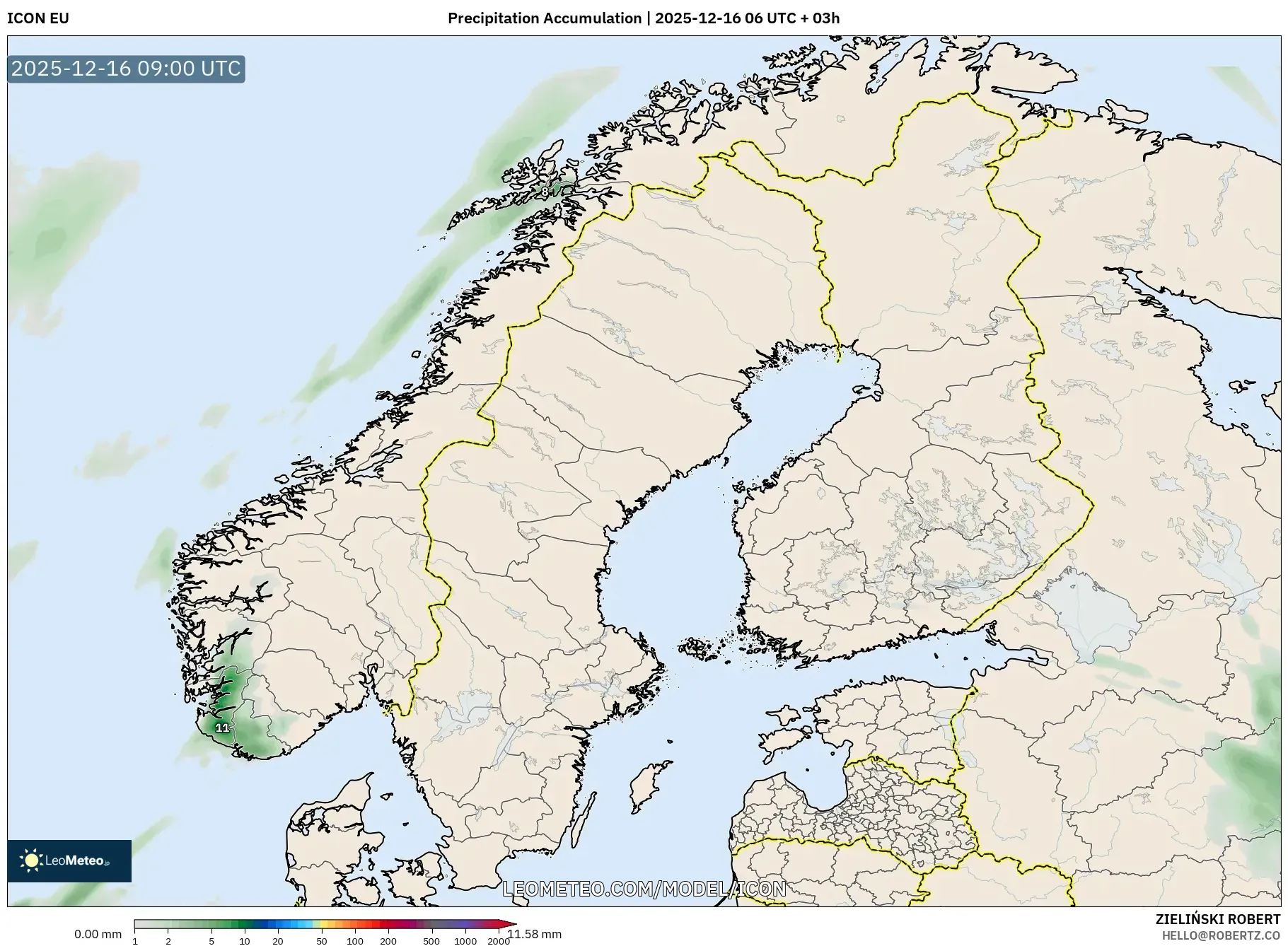 ICON model - Scandinavia, Precipitation Accumulation