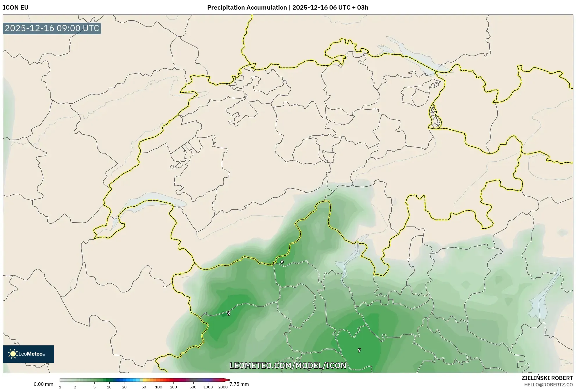 ICON model - Switzerland, Precipitation Accumulation