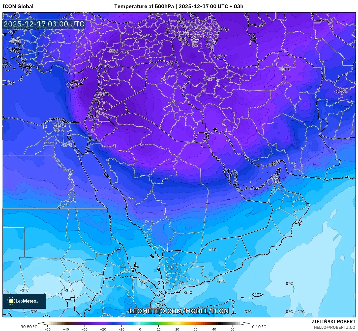 ICON model - Middle East, Temperature at 500hPa