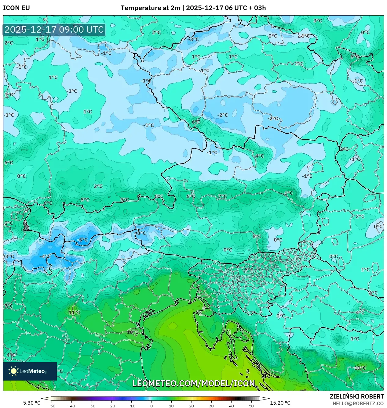 ICON model - Austria, Temperature at 2m