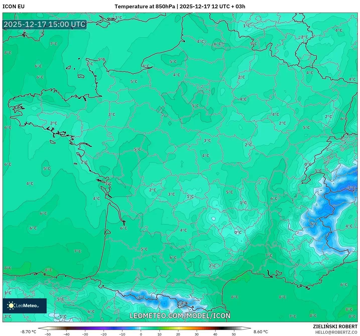 ICON model - France, Temperature at 850hPa