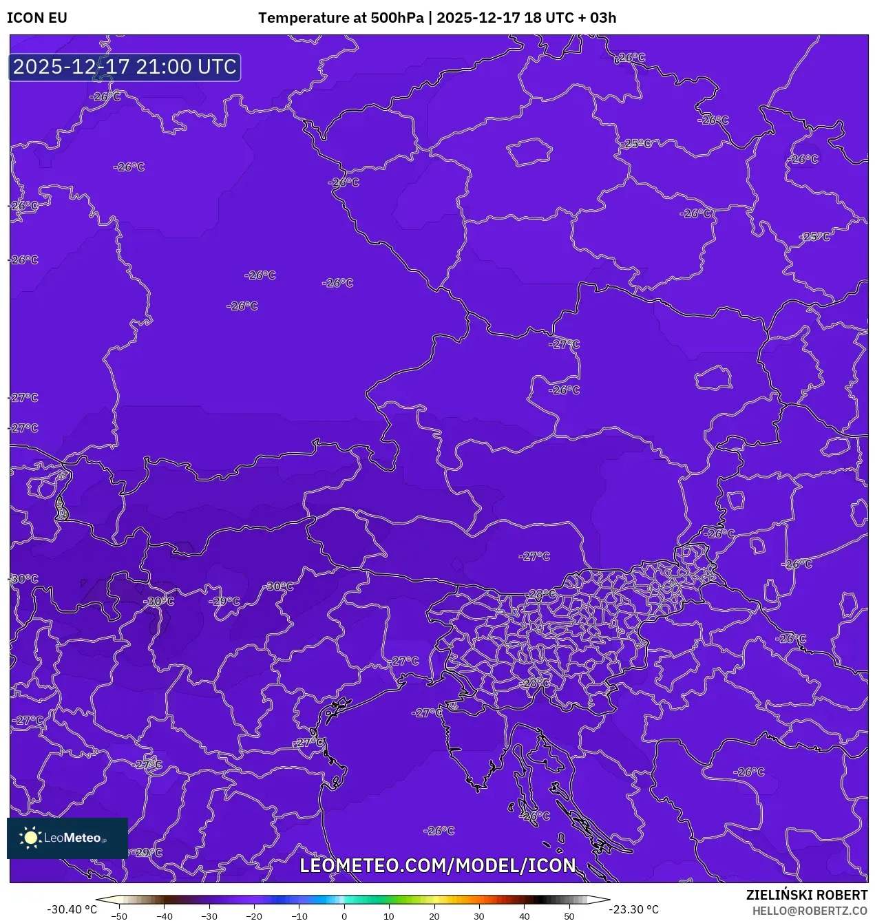 ICON model - Austria, Temperature at 500hPa