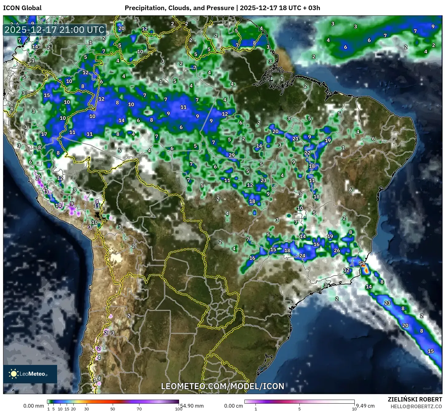 ICON model - Brazil, Precipitation, Clouds, and Pressure