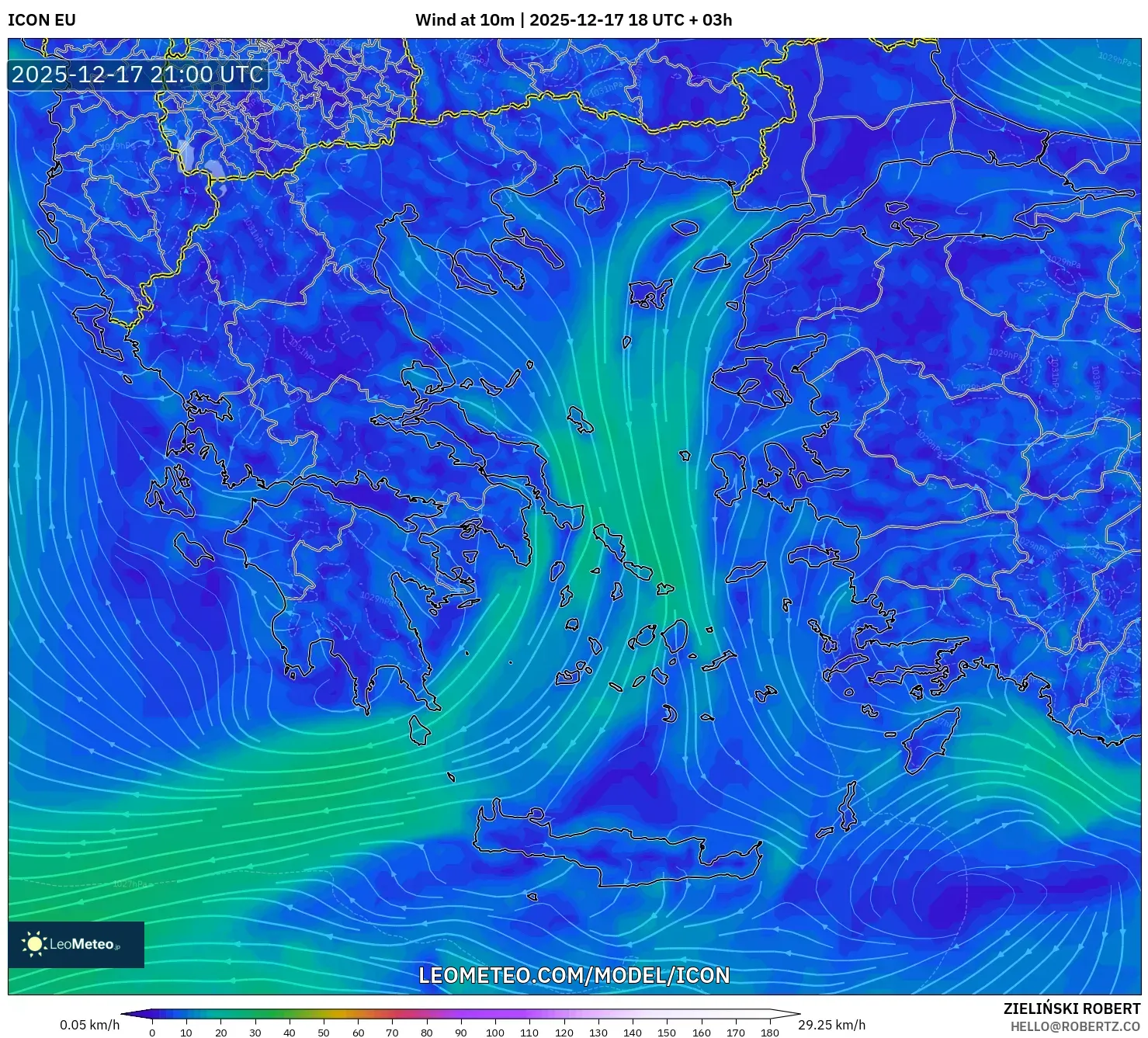 ICON model - Greece, Wind at 10m