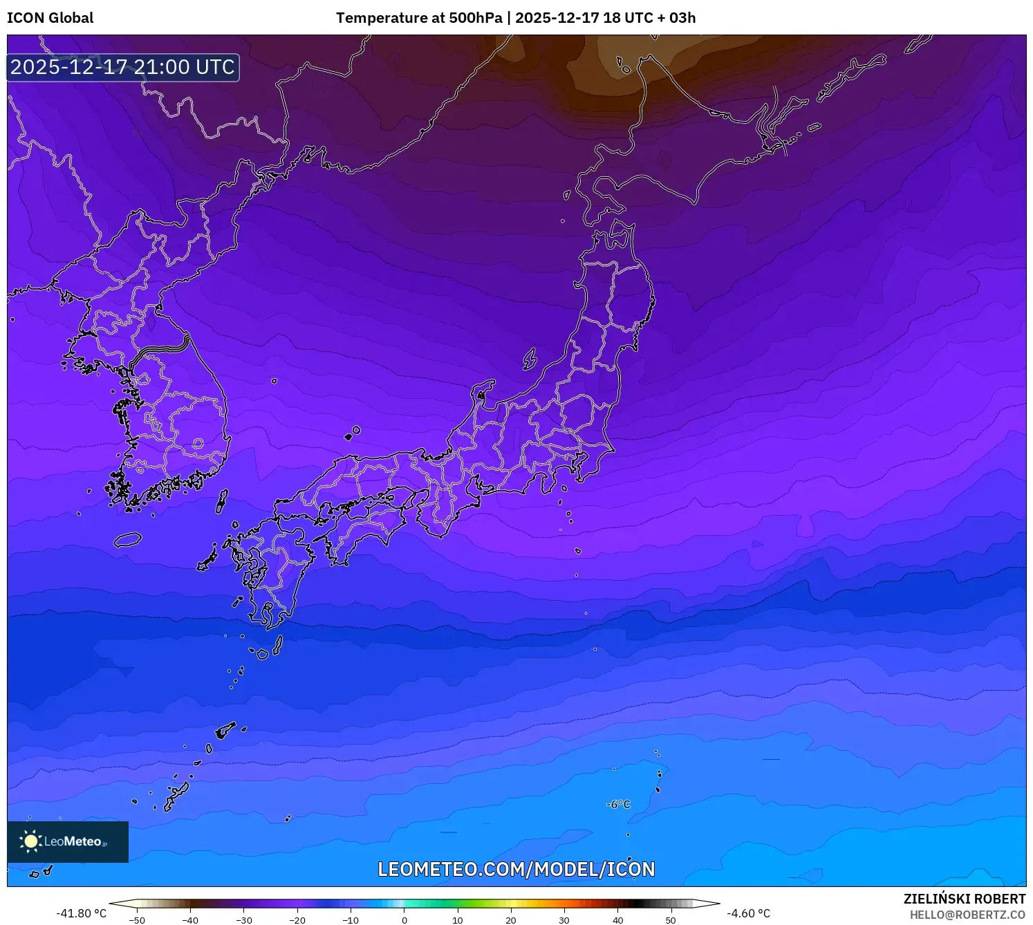 ICON model - Japan, Temperature at 500hPa