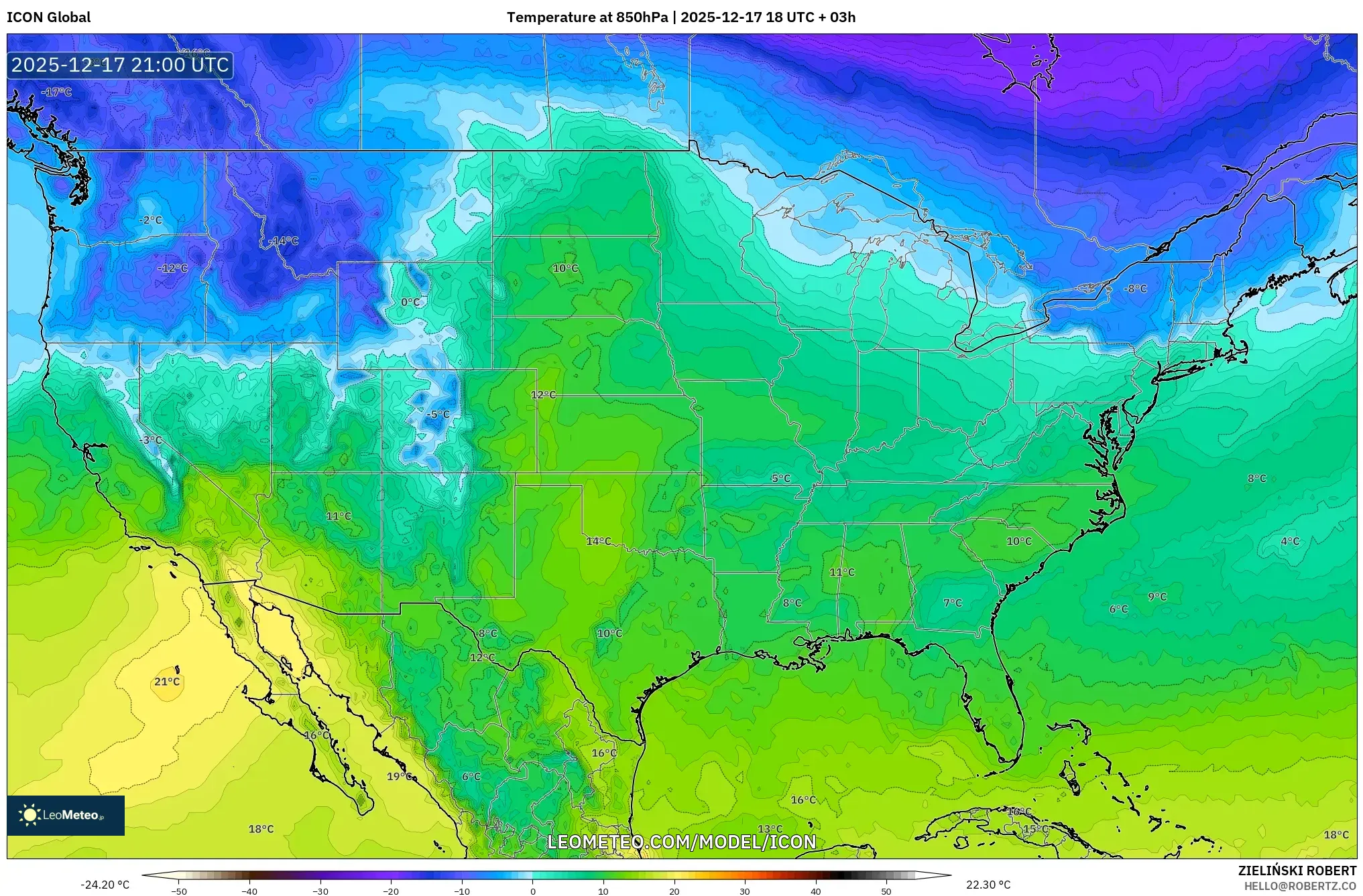 ICON model - United States, Temperature at 850hPa