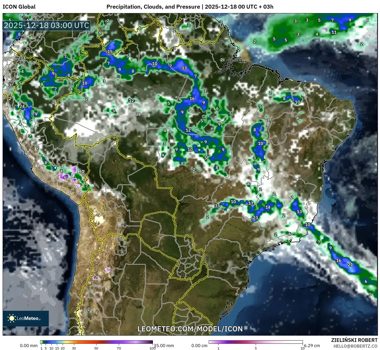 ICON model - Brazil, Precipitation, Clouds, and Pressure