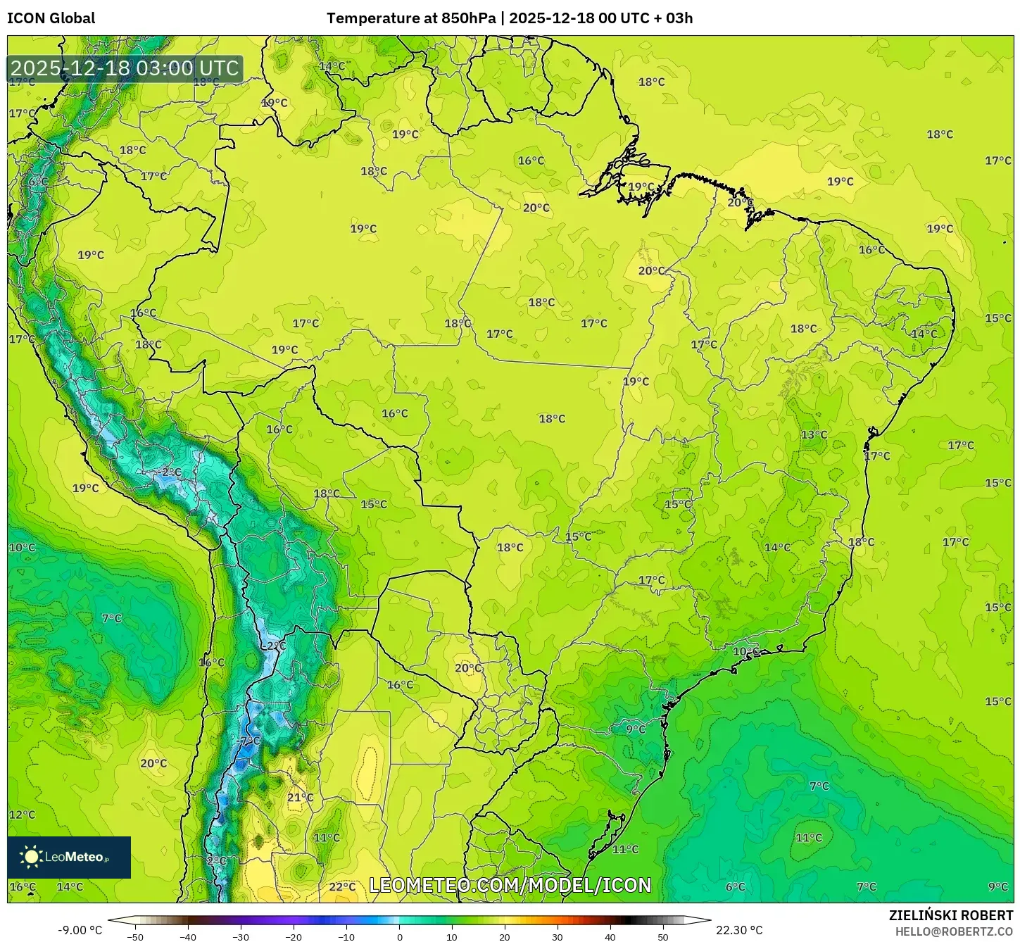 ICON model - Brazil, Temperature at 850hPa