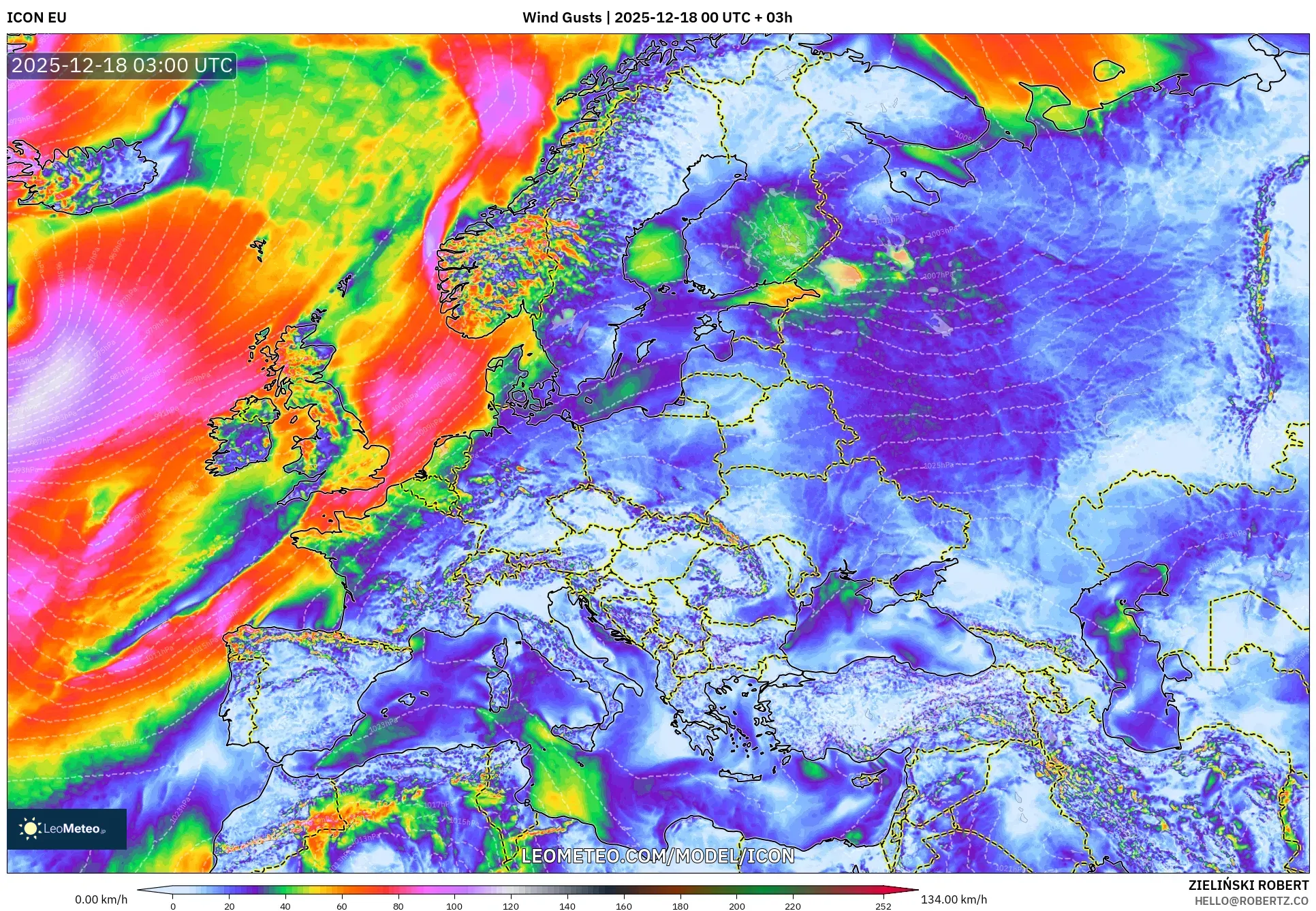 ICON model - Europe, Wind Gusts