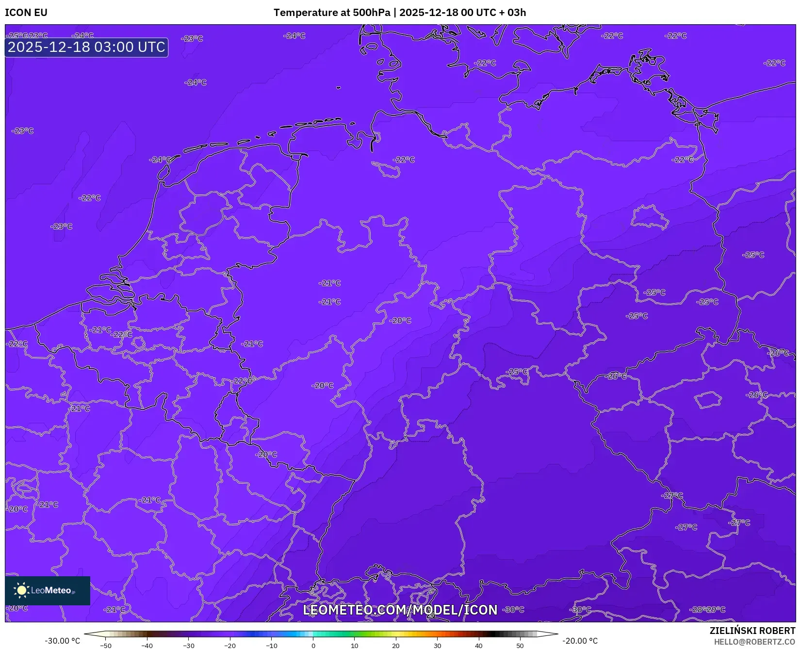 ICON model - Germany, Temperature at 500hPa