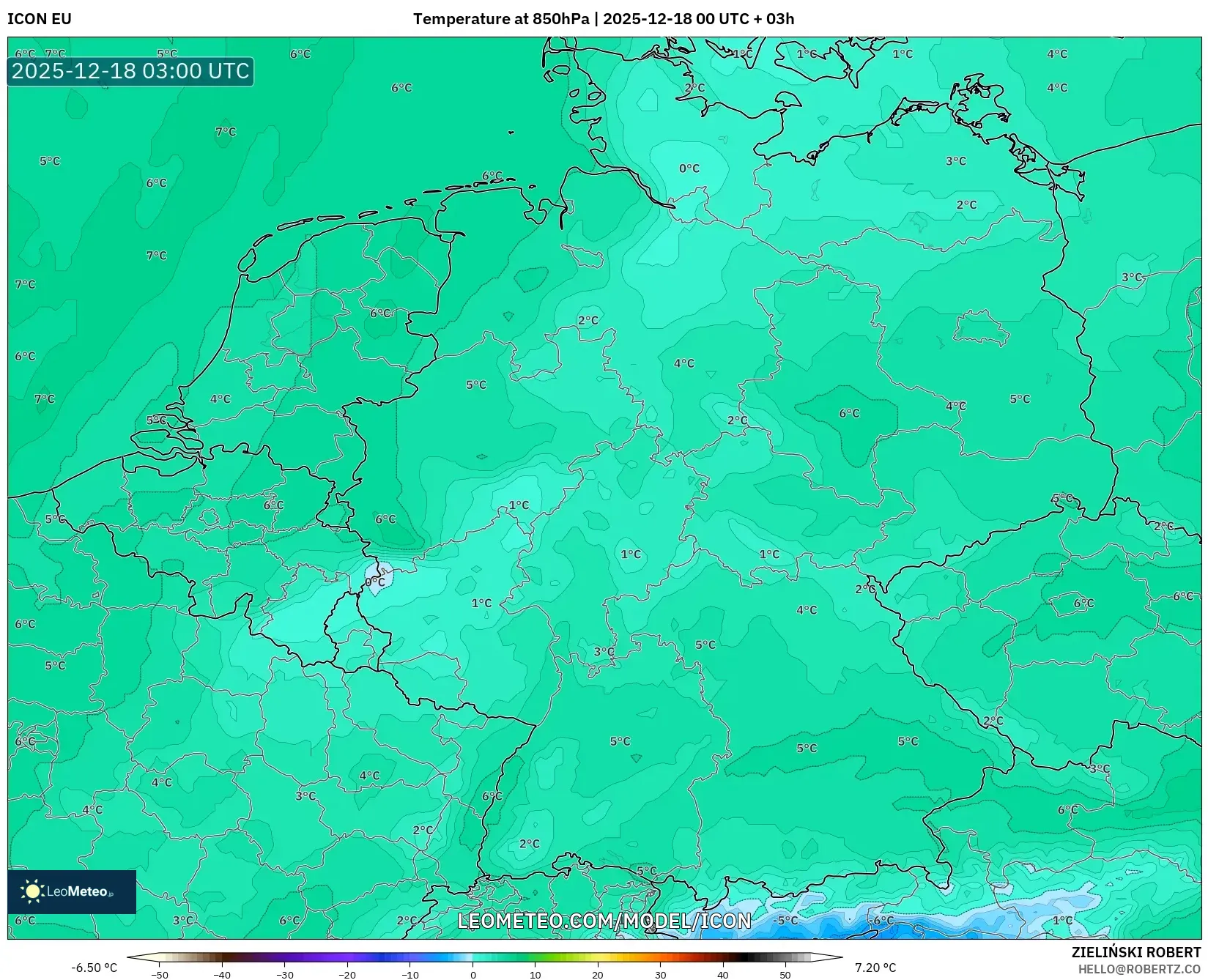 ICON model - Germany, Temperature at 850hPa